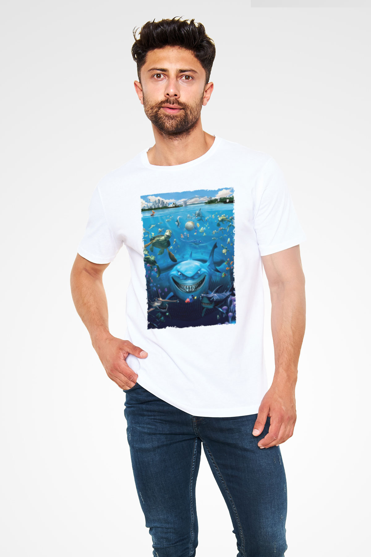 Unisex Kayıp Balık Nemo (Finding Nemo) Baskılı Beyaz Tshirt