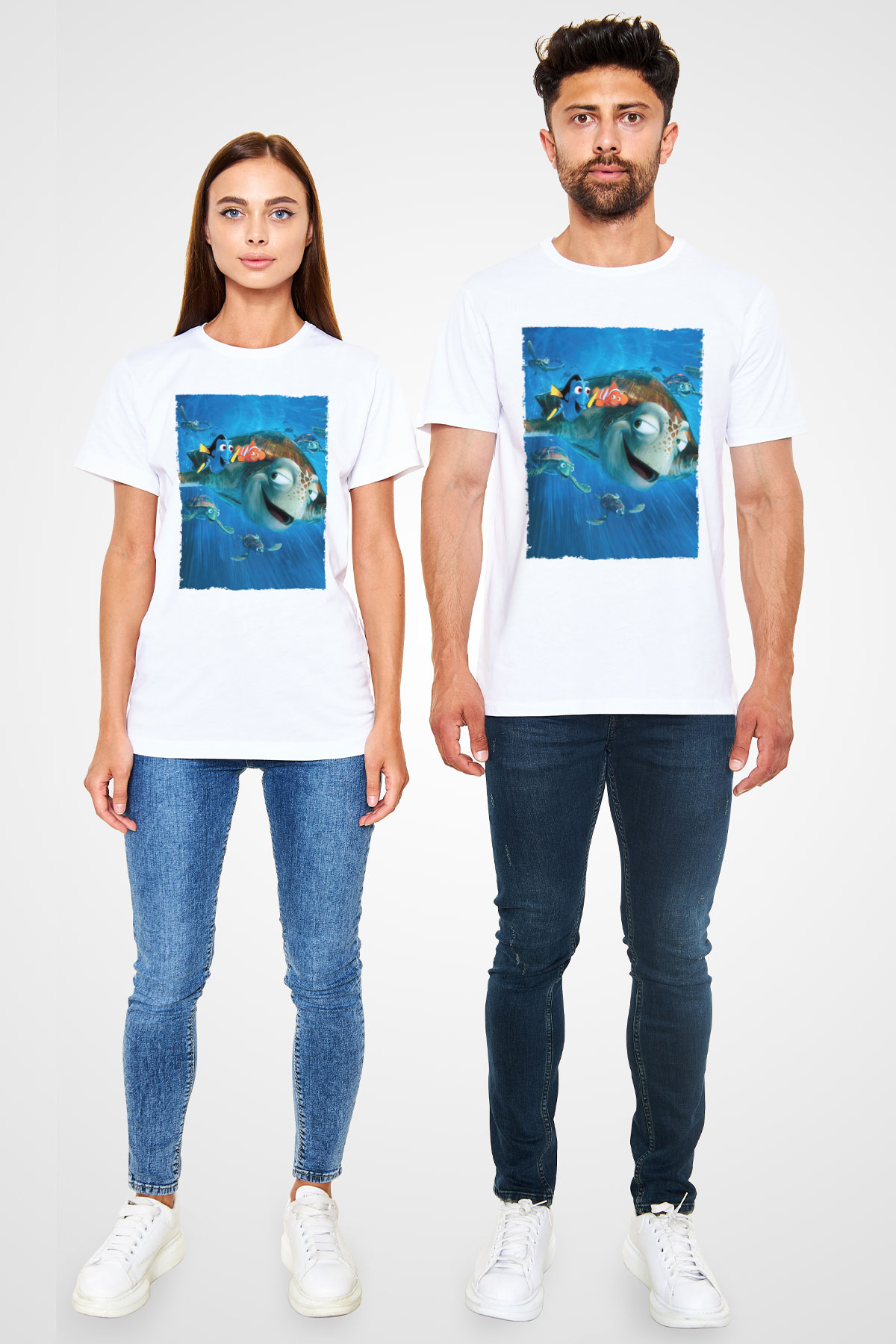 Unisex Kayıp Balık Nemo (Finding Nemo) Baskılı Beyaz T shirt