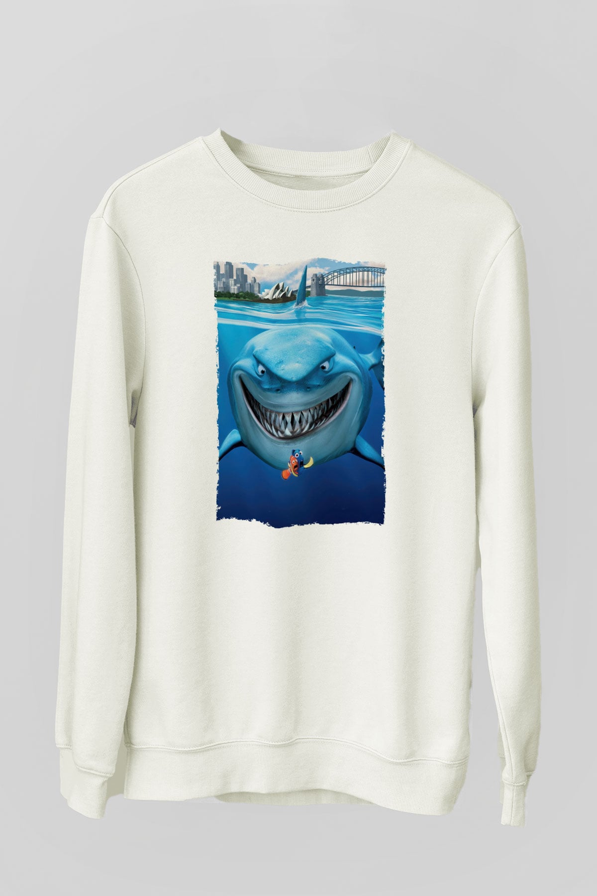 Unisex Kayıp Balık Nemo (Finding Nemo) Baskılı Beyaz Sweatshirt