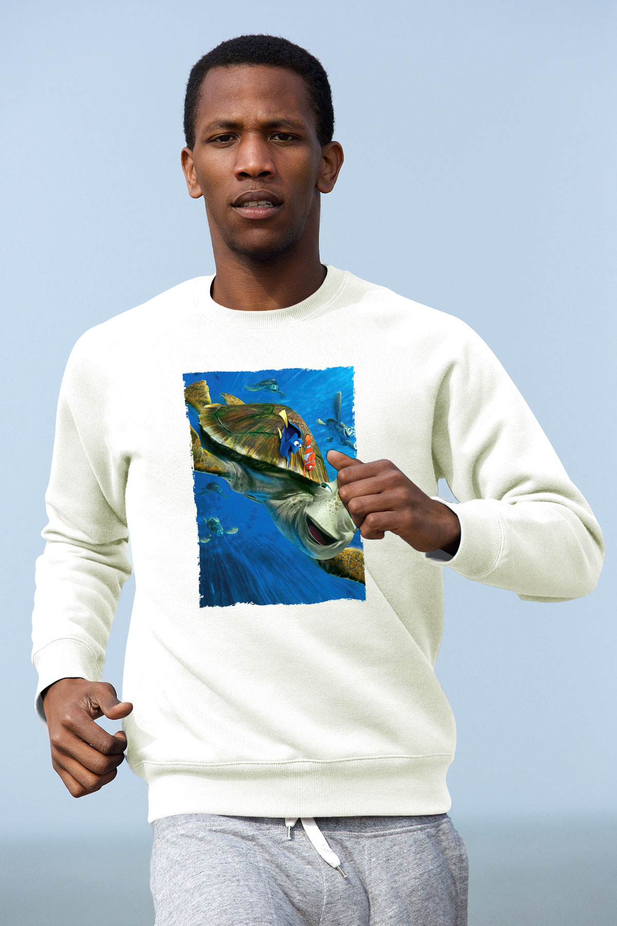 Unisex Kayıp Balık Nemo (Finding Nemo) Baskılı Beyaz Sweatshirt