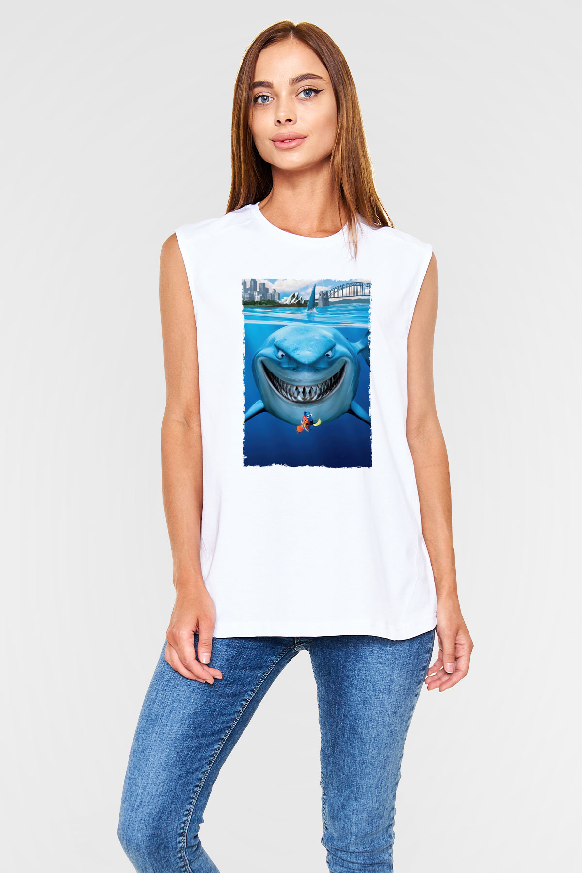 Unisex Kayıp Balık Nemo (Finding Nemo) Baskılı Beyaz Kolsuz T-shirt