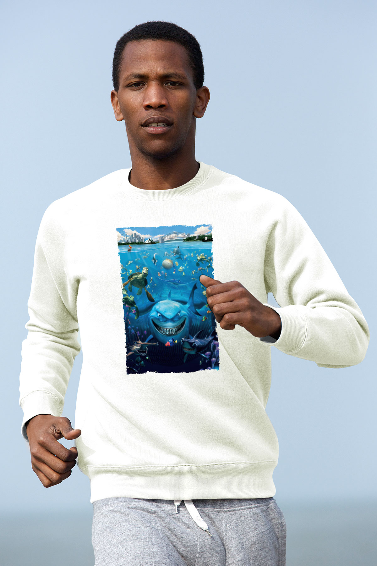 Unisex Kayıp Balık Nemo (Finding Nemo) Baskılı Beyaz Sweatshirt
