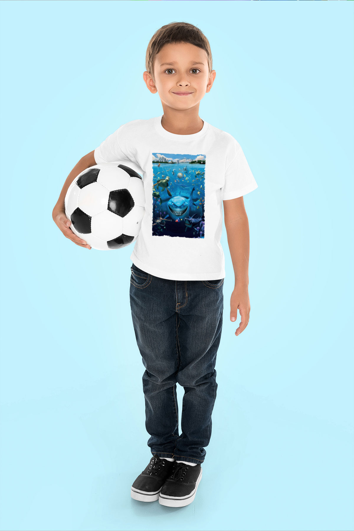 Unisex Kayıp Balık Nemo (Finding Nemo) Baskılı Beyaz Çocuk Tshirt