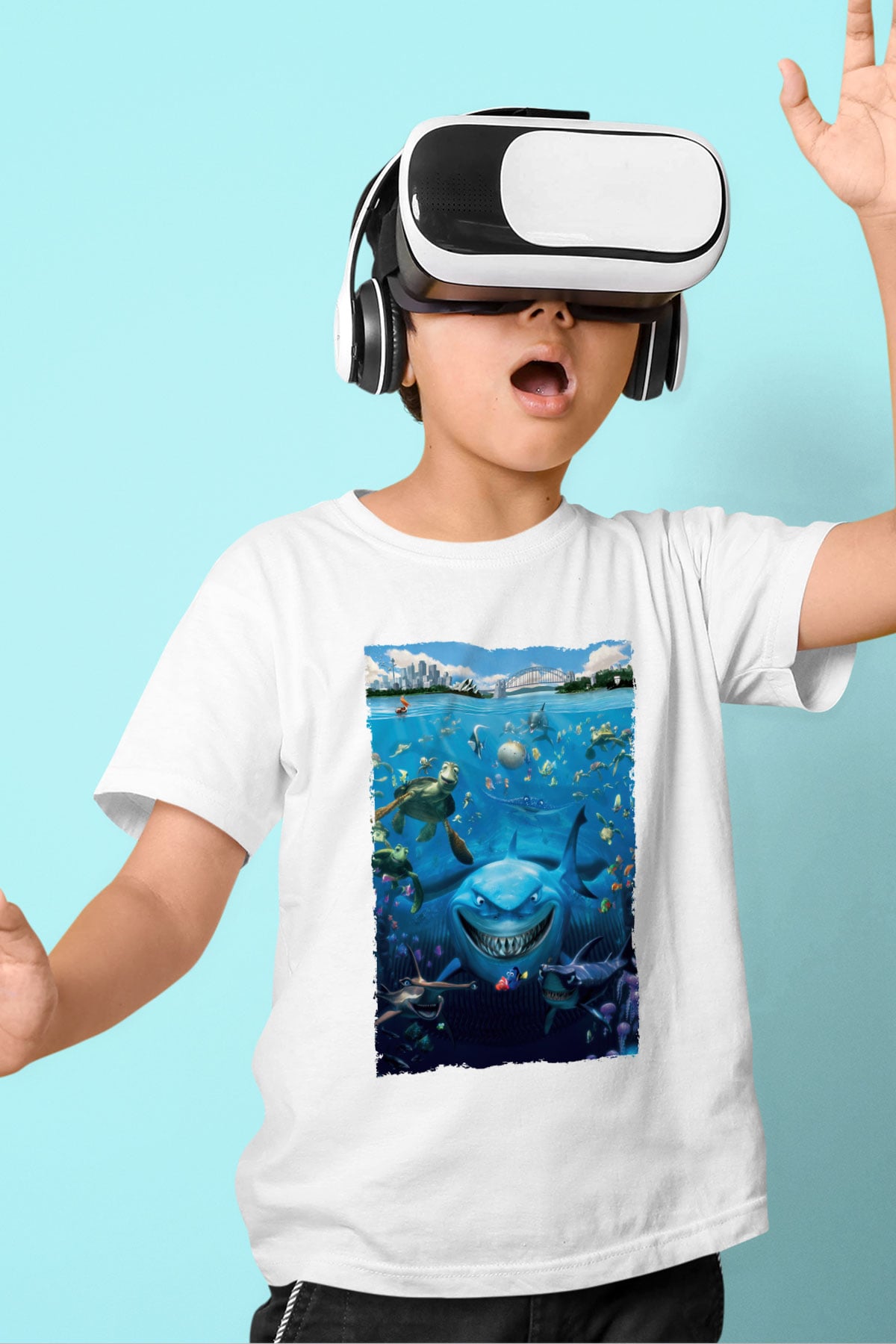 Unisex Kayıp Balık Nemo (Finding Nemo) Baskılı Beyaz Çocuk Tshirt