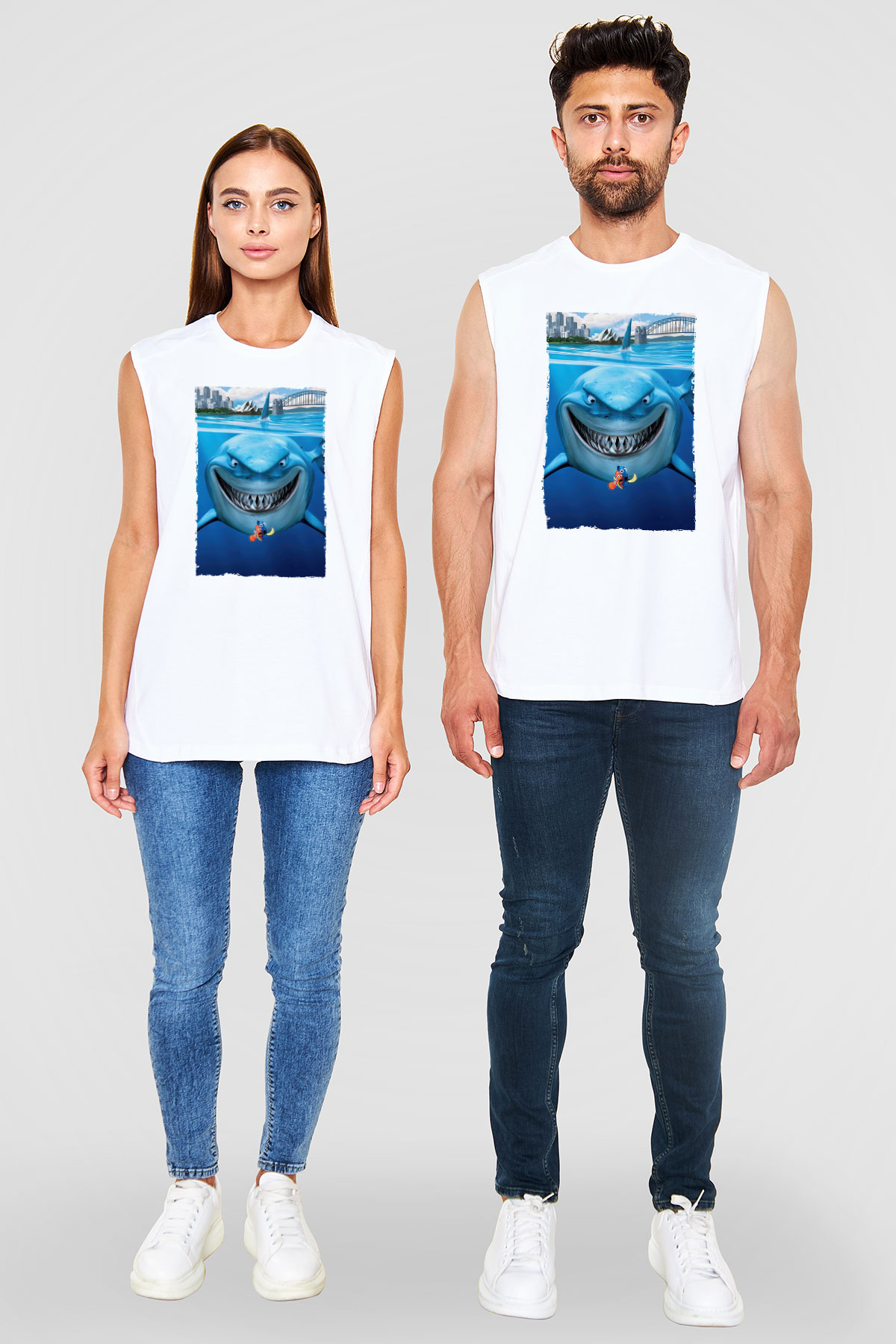 Unisex Kayıp Balık Nemo (Finding Nemo) Baskılı Beyaz Kolsuz T-shirt