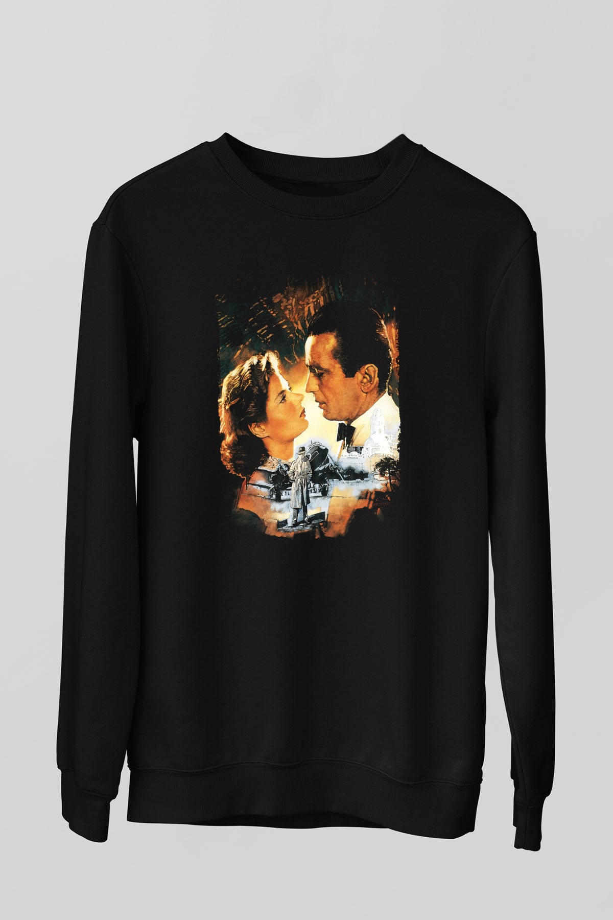 Unisex Kazablanka (Casablanca) Baskılı Siyah Sweatshirt