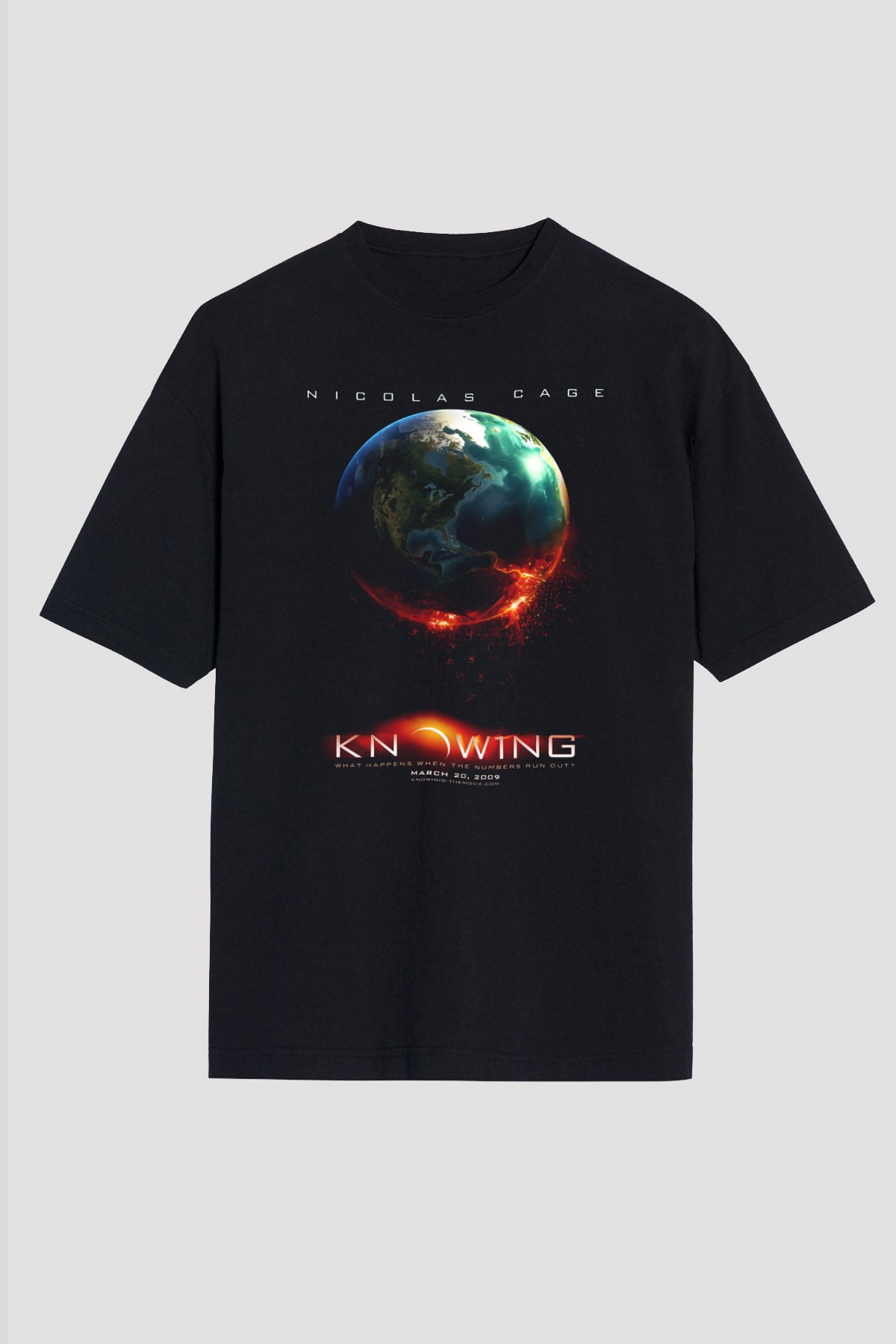 Unisex Kehanet (Knowing) Baskılı Siyah Oversize T-shirt