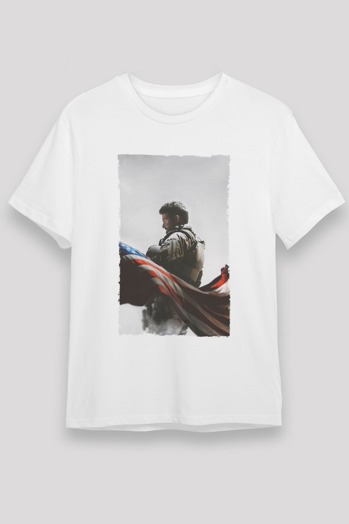 Unisex Keskin Nişancı - American Sniper Baskılı Beyaz Tshirt