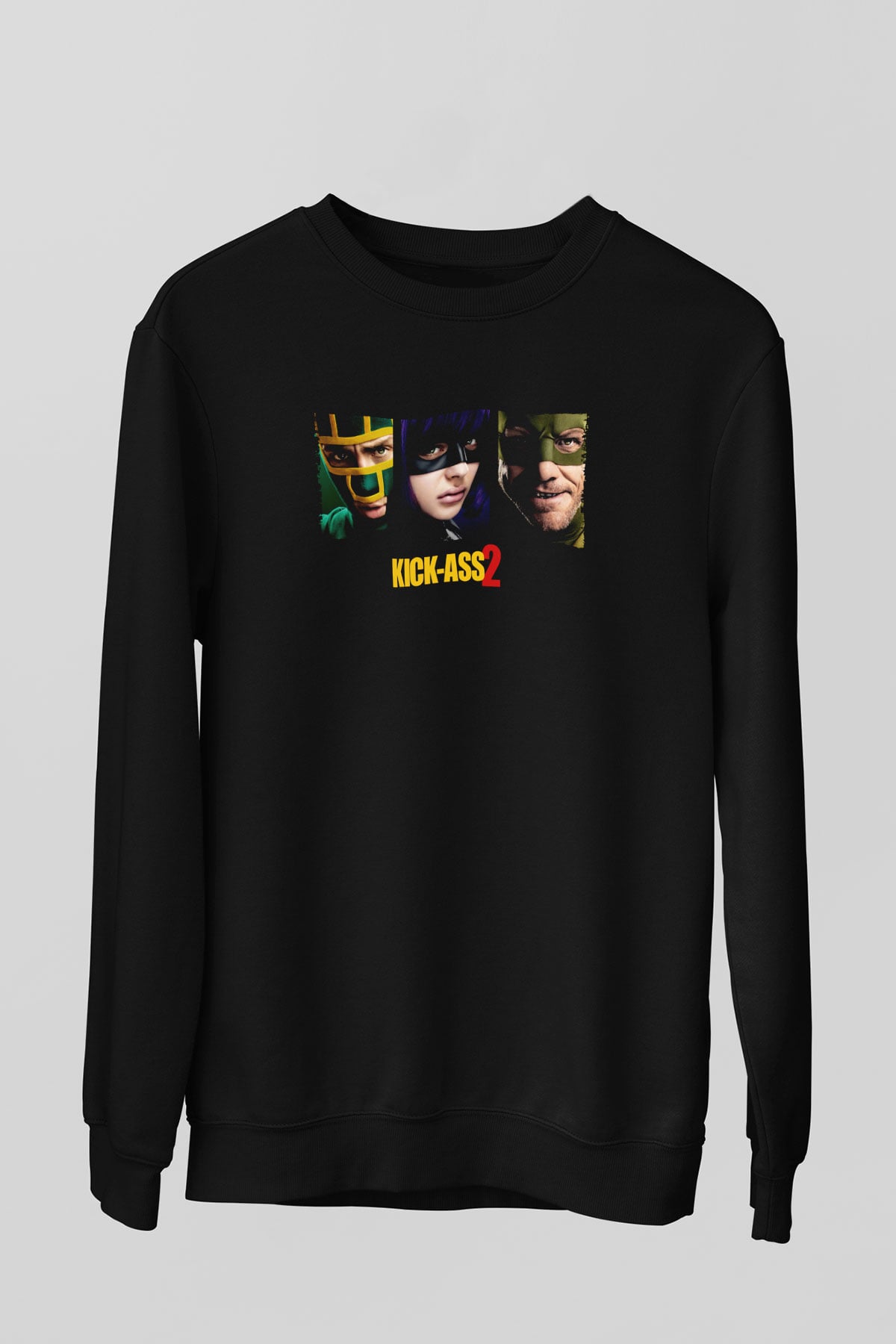 Unisex Kick Ass 2 Baskılı Siyah Sweatshirt