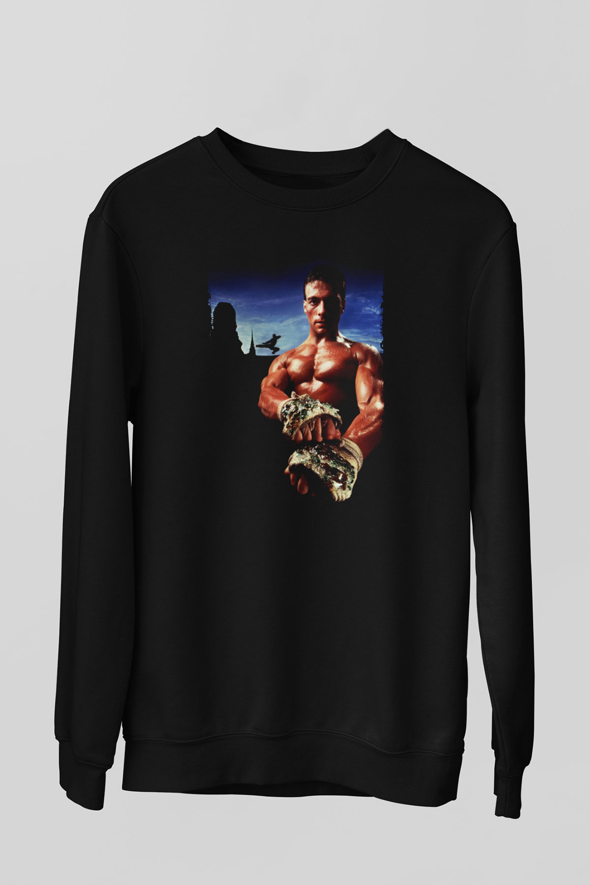 Unisex Kickboxer Baskılı Siyah Sweatshirt