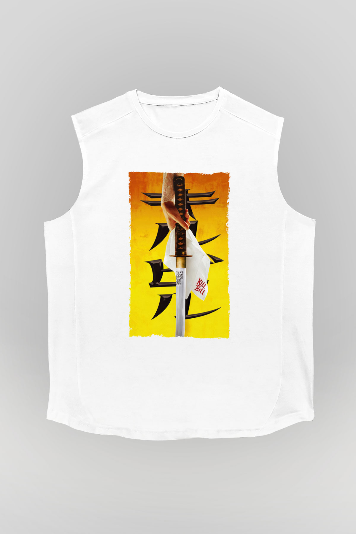 Unisex Kill Bill Baskılı Beyaz Kolsuz Tişört