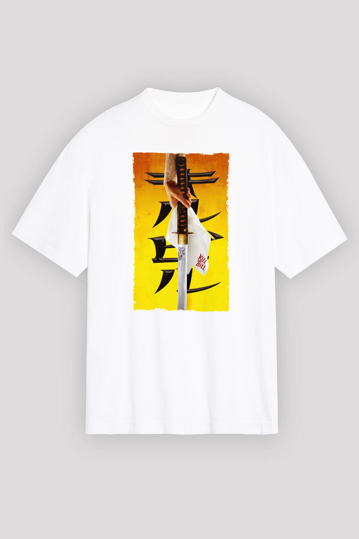 Unisex Kill Bill Baskılı Beyaz Oversize Tişört