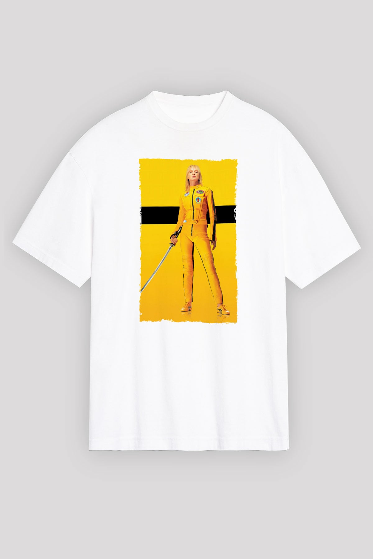 Unisex Kill Bill Baskılı Beyaz Oversize Oversize T-shirt