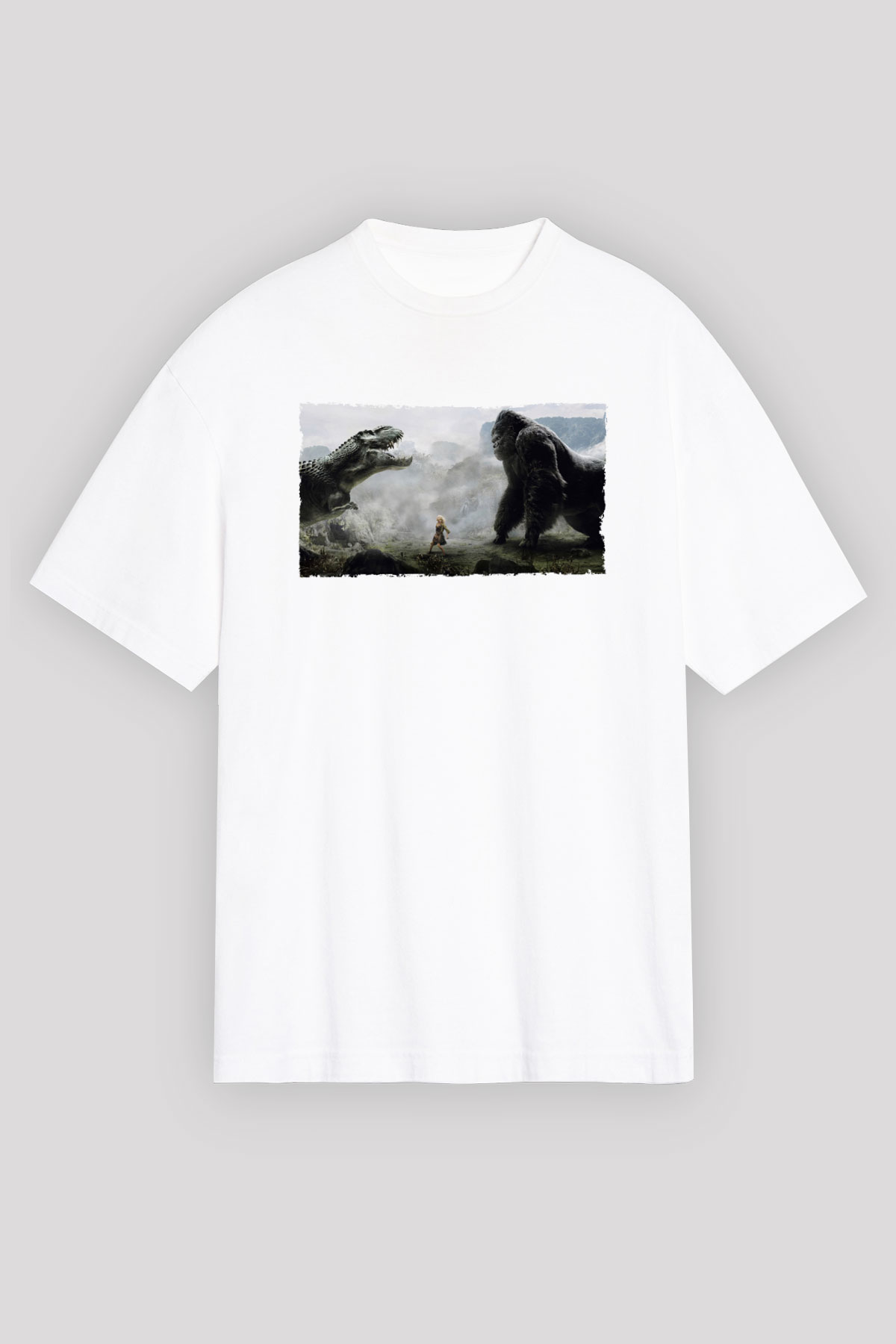 Unisex King Kong Baskılı Beyaz Oversize Oversize T-shirt