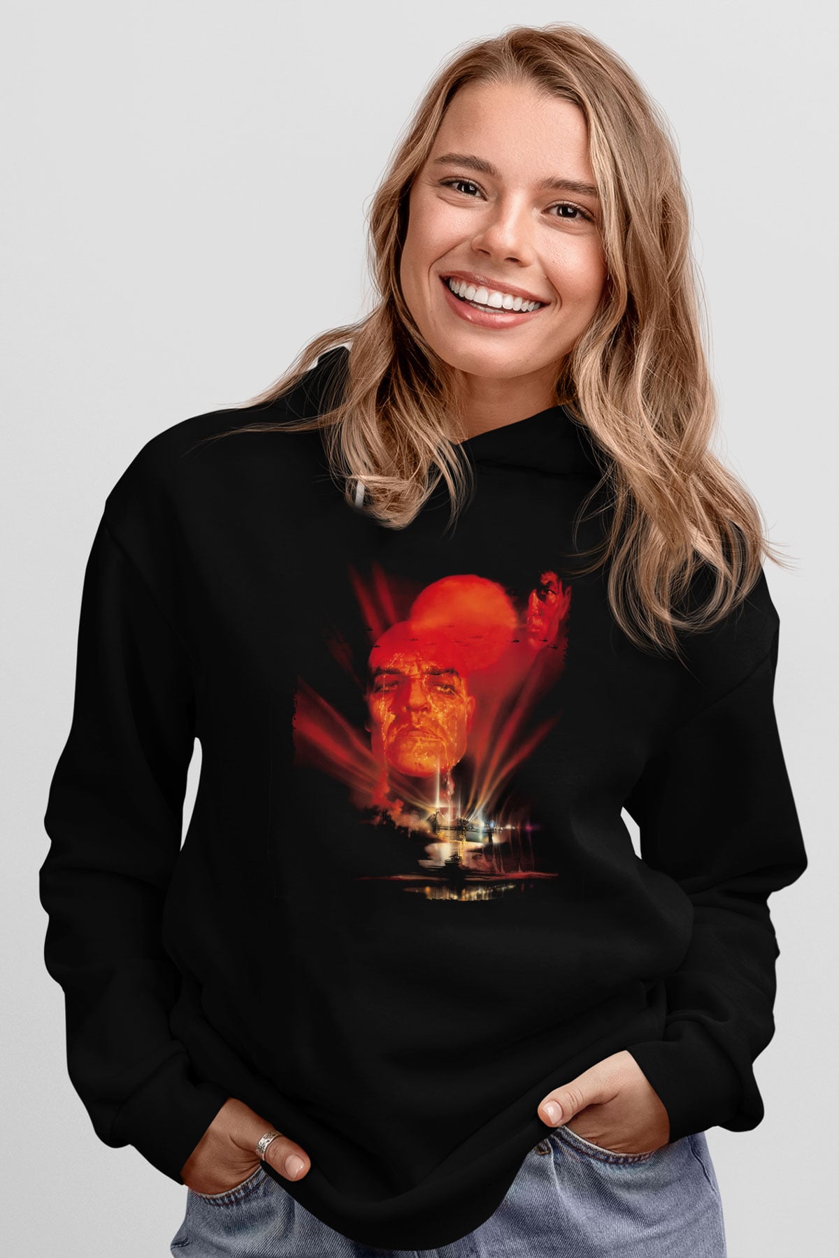 Unisex Kıyamet (Apocalypse Now) Baskılı Siyah Kapüşonlu Sweatshirt