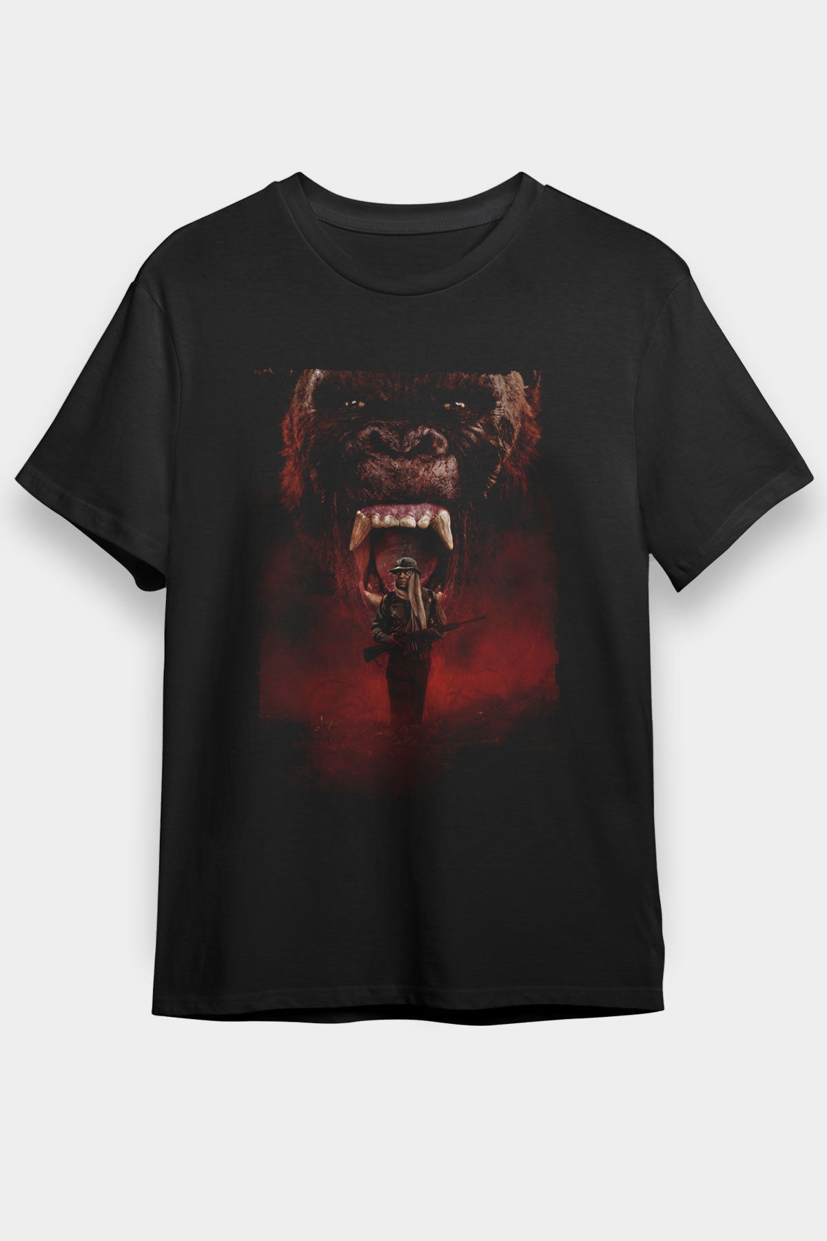 Unisex Kong Kafatası Adası (Kong Skull Island) Baskılı Siyah Tshirt