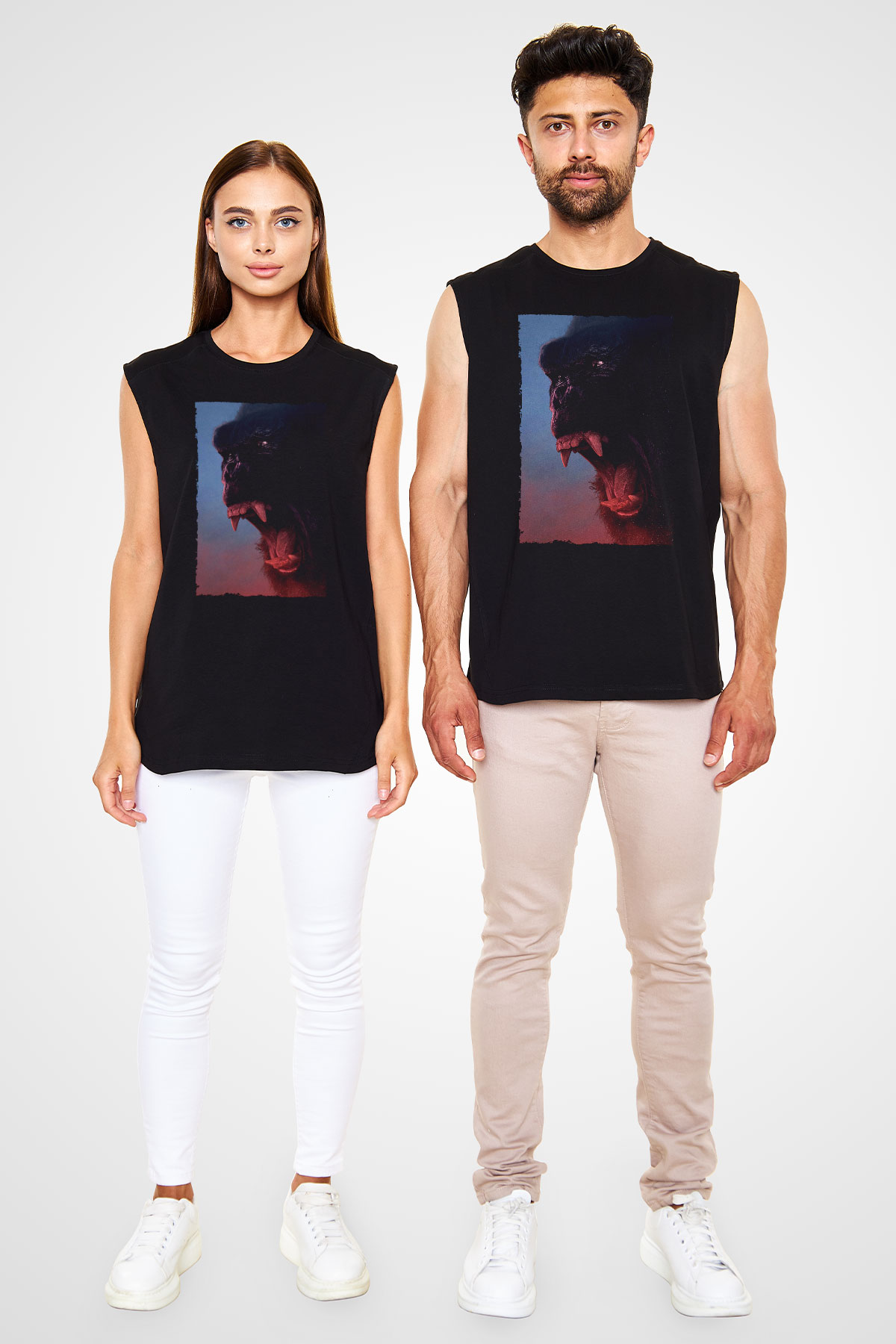 Unisex Kong Kafatası Adası (Kong Skull Island) Baskılı Siyah Kolsuz Tişört