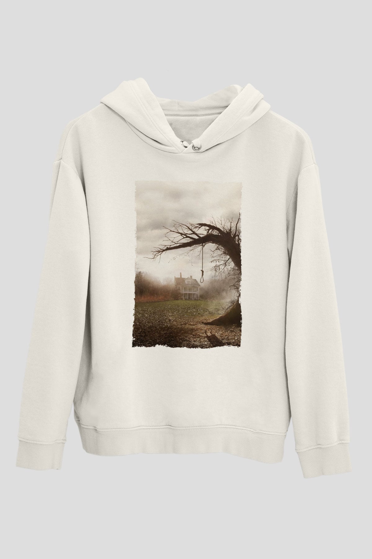 Unisex Korku Seansı (The Conjuring) Baskılı Beyaz Kapüşonlu Sweatshirt