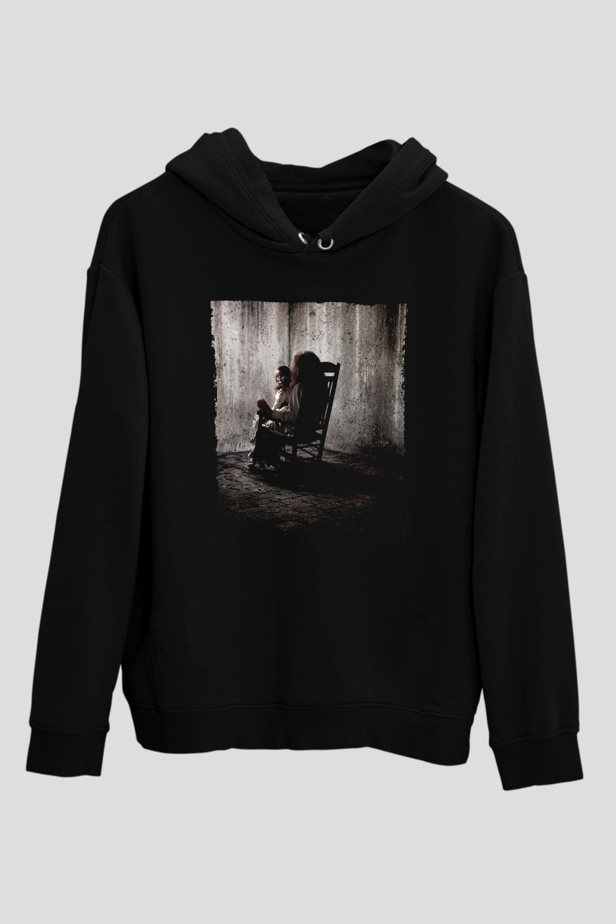 Unisex Korku Seansı (The Conjuring) Baskılı Siyah Kapüşonlu Sweatshirt