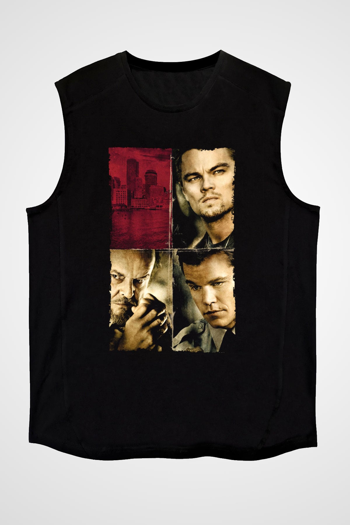 Unisex Köstebek (The Departed) Baskılı Siyah Kolsuz T-shirt