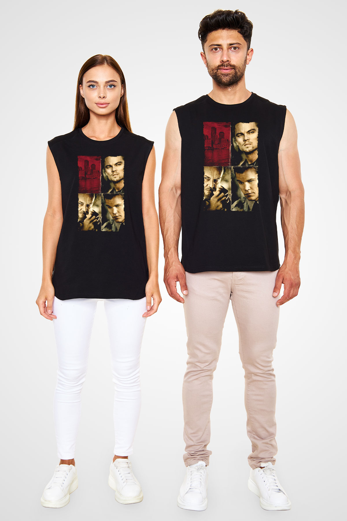 Unisex Köstebek (The Departed) Baskılı Siyah Kolsuz T-shirt