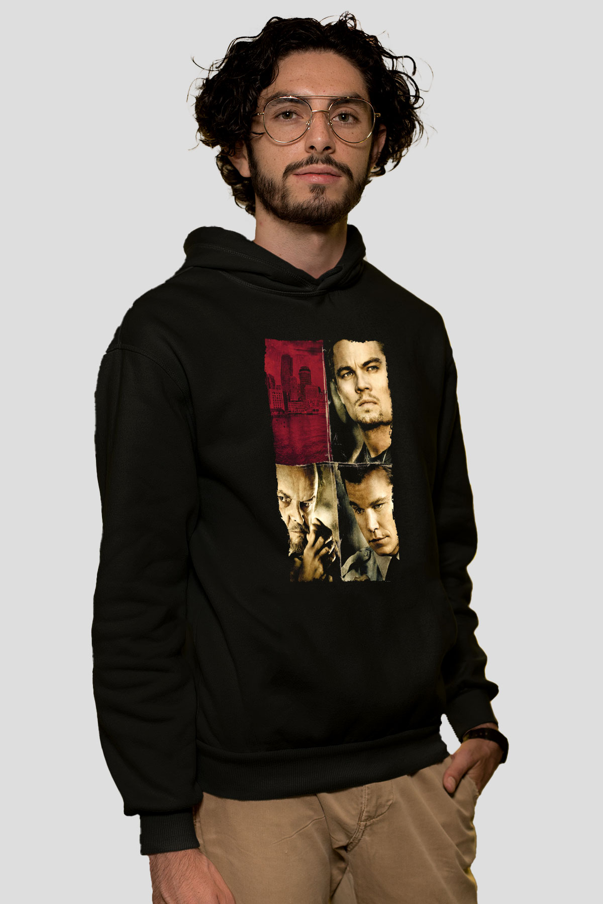 Unisex Köstebek (The Departed) Baskılı Siyah Kapüşonlu Sweatshirt