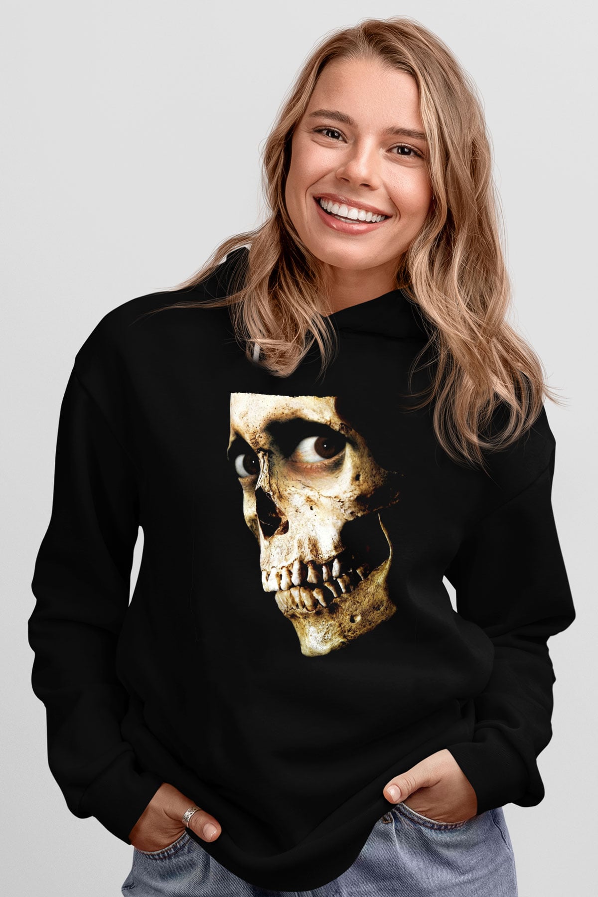 Unisex Kötü Ruh (Evil Dead) Baskılı Siyah Kapüşonlu Sweatshirt