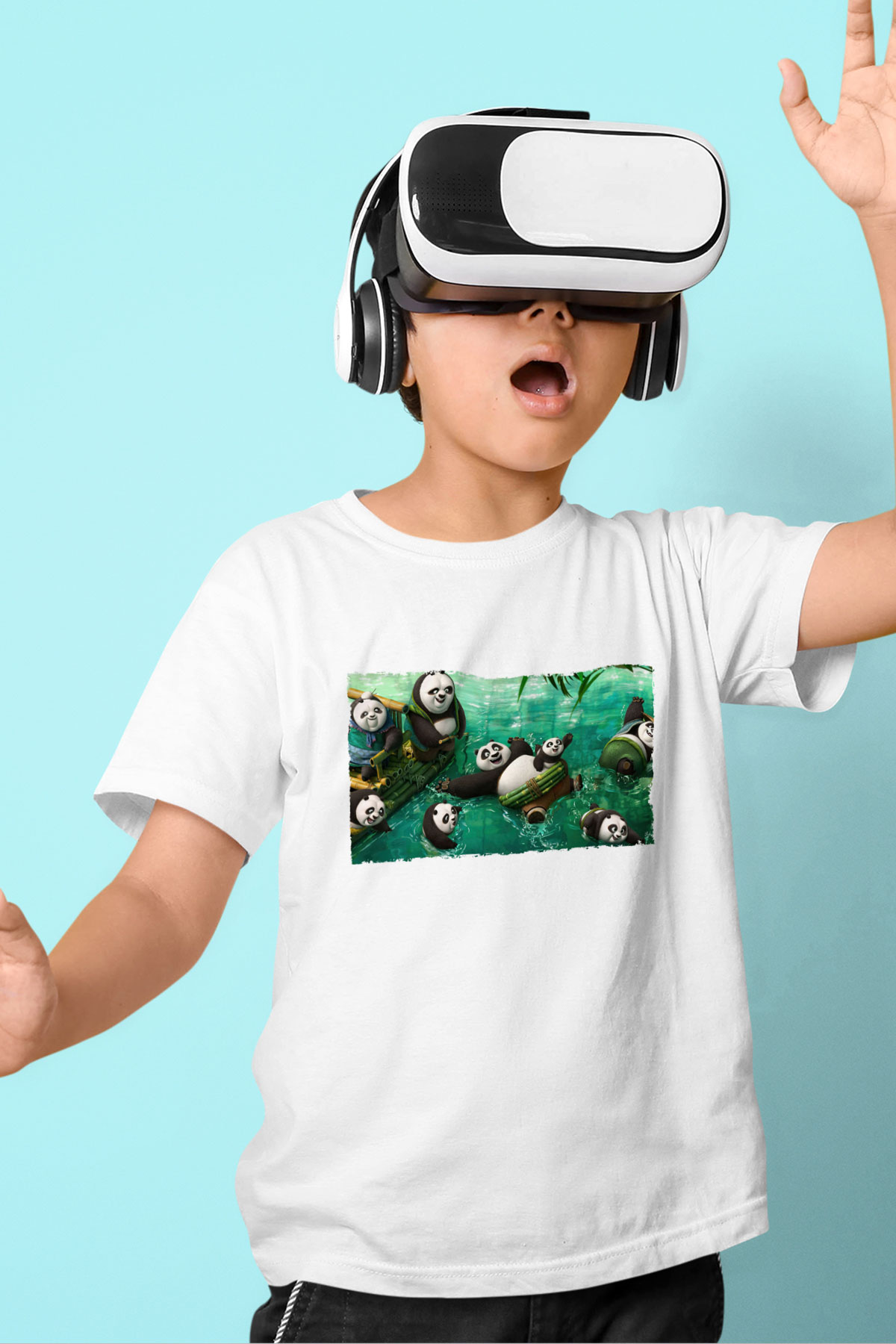 Unisex Kung Fu Panda Baskılı Beyaz Çocuk Tişört