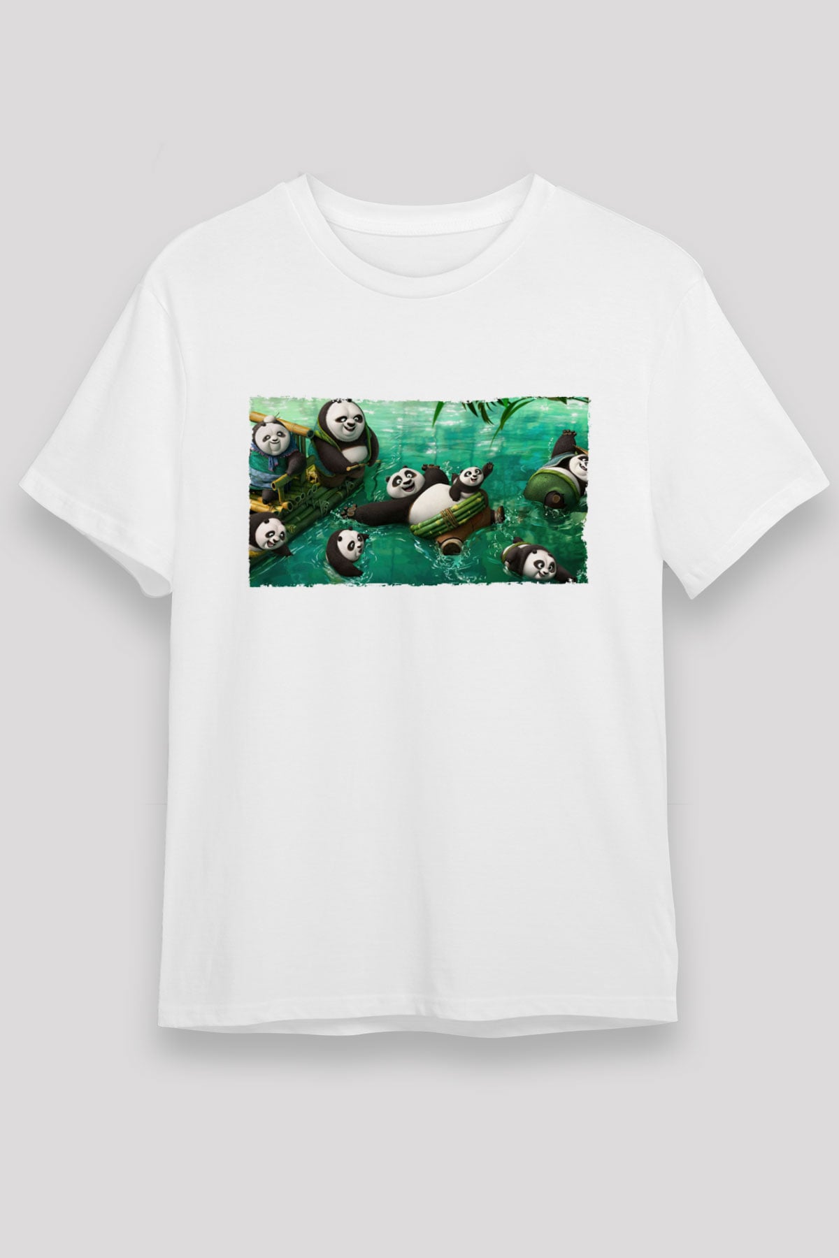 Unisex Kung Fu Panda Baskılı Beyaz Tişört
