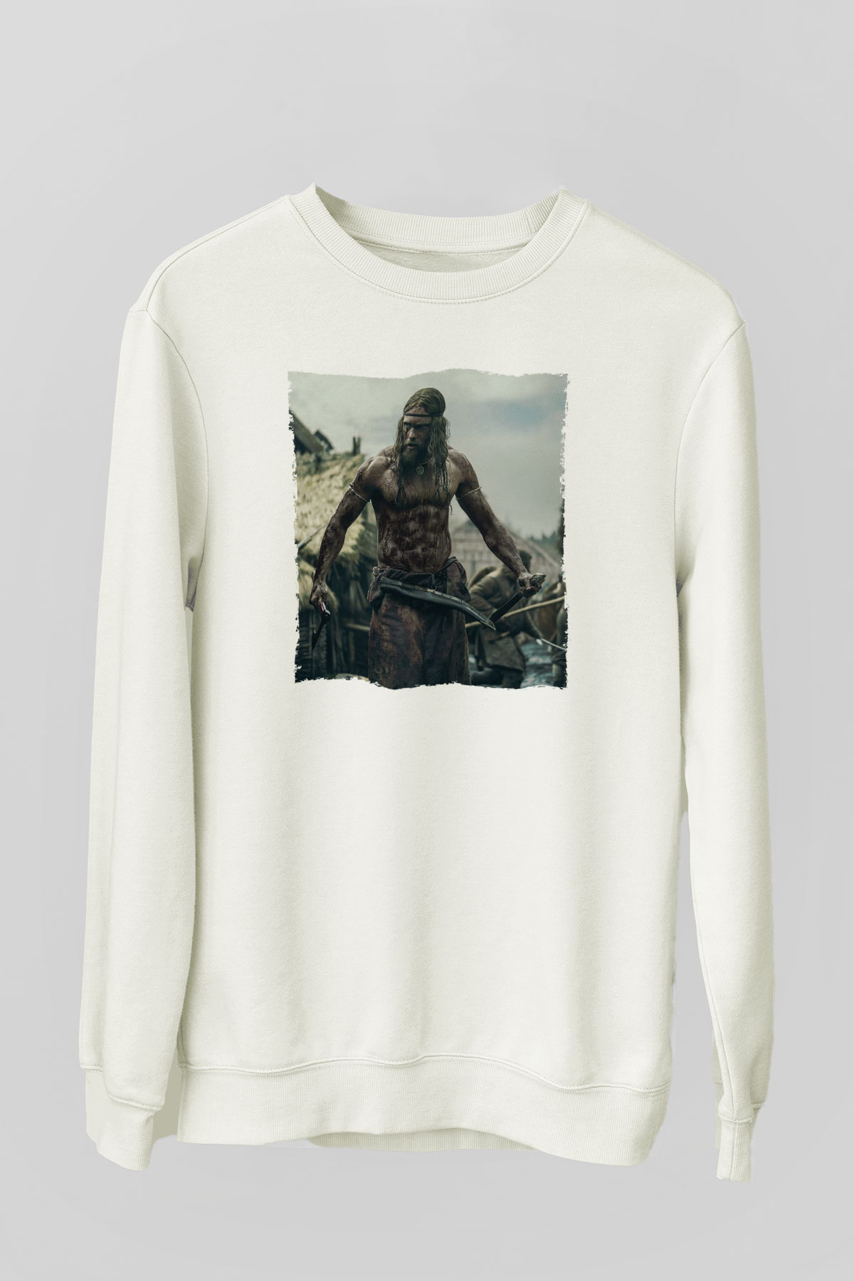 Unisex Kuzeyli (The Northman) Baskılı Beyaz Sweatshirt