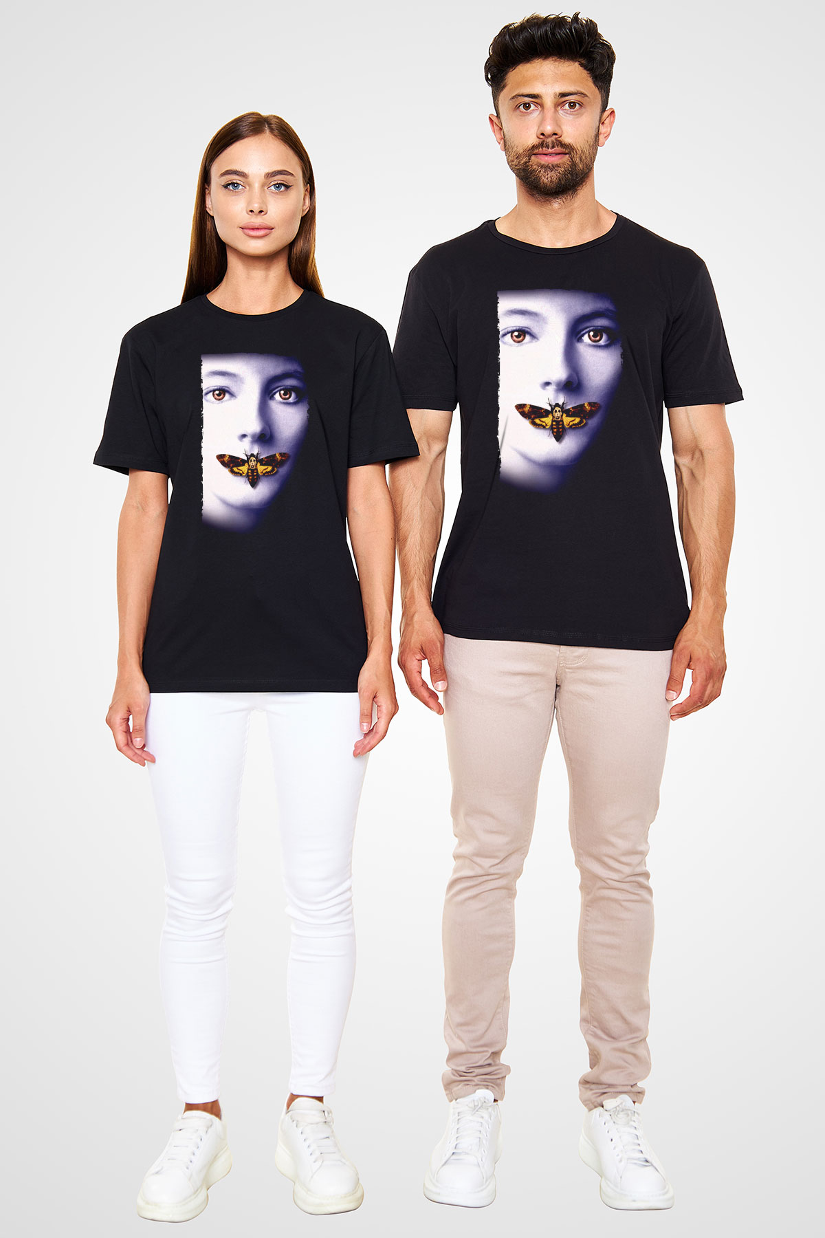 Unisex Kuzuların Sessizliği (The Silence of the Lambs) Baskılı Siyah Tişört