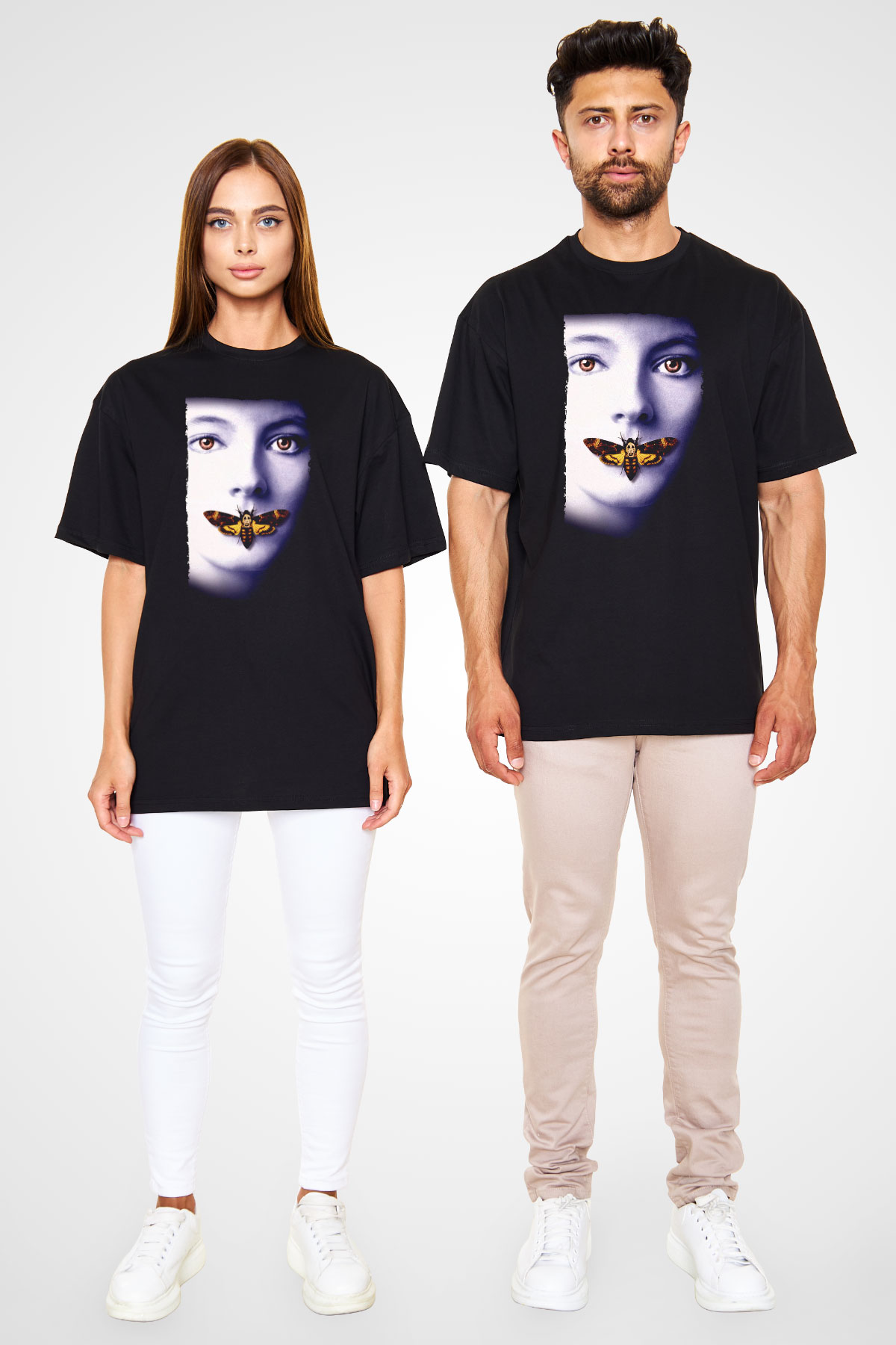 Unisex Kuzuların Sessizliği (The Silence of the Lambs) Baskılı Siyah Oversize Tişört
