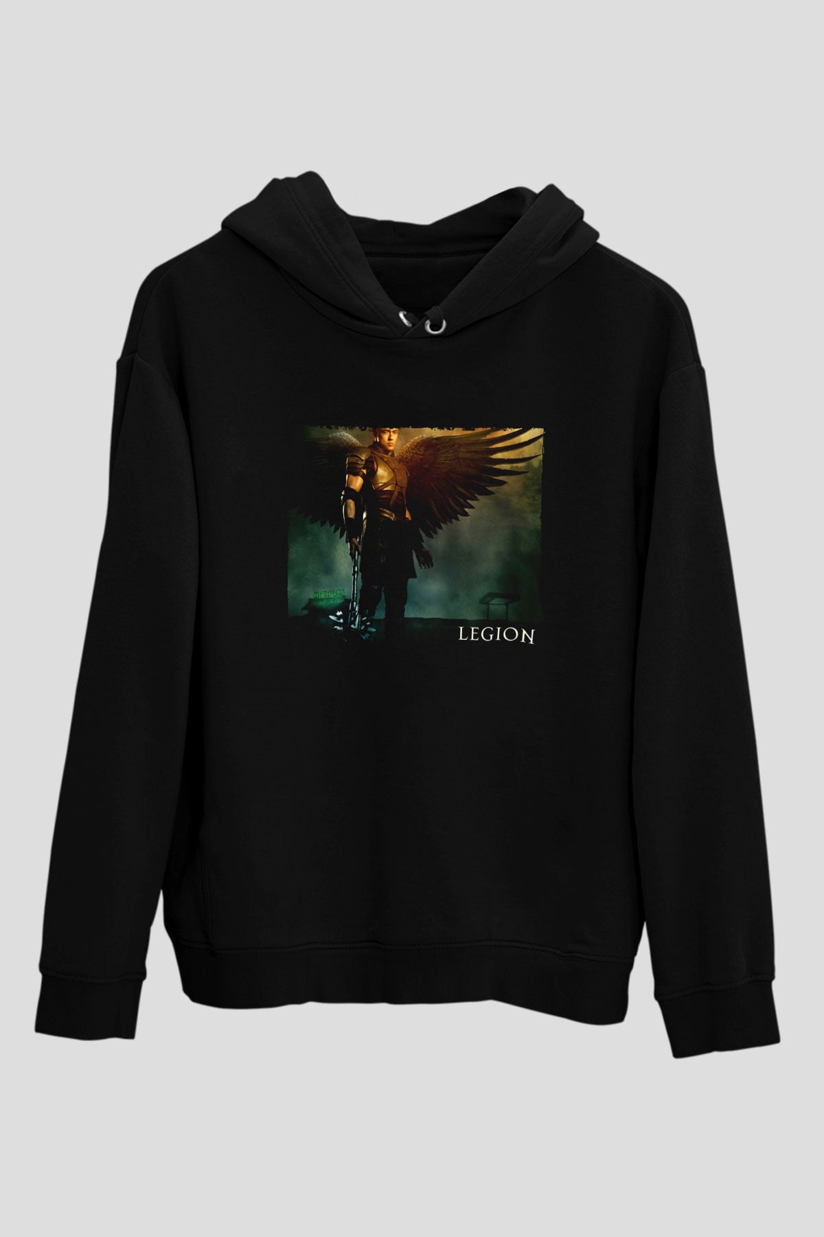 Unisex Legion Baskılı Siyah Kapüşonlu Sweatshirt