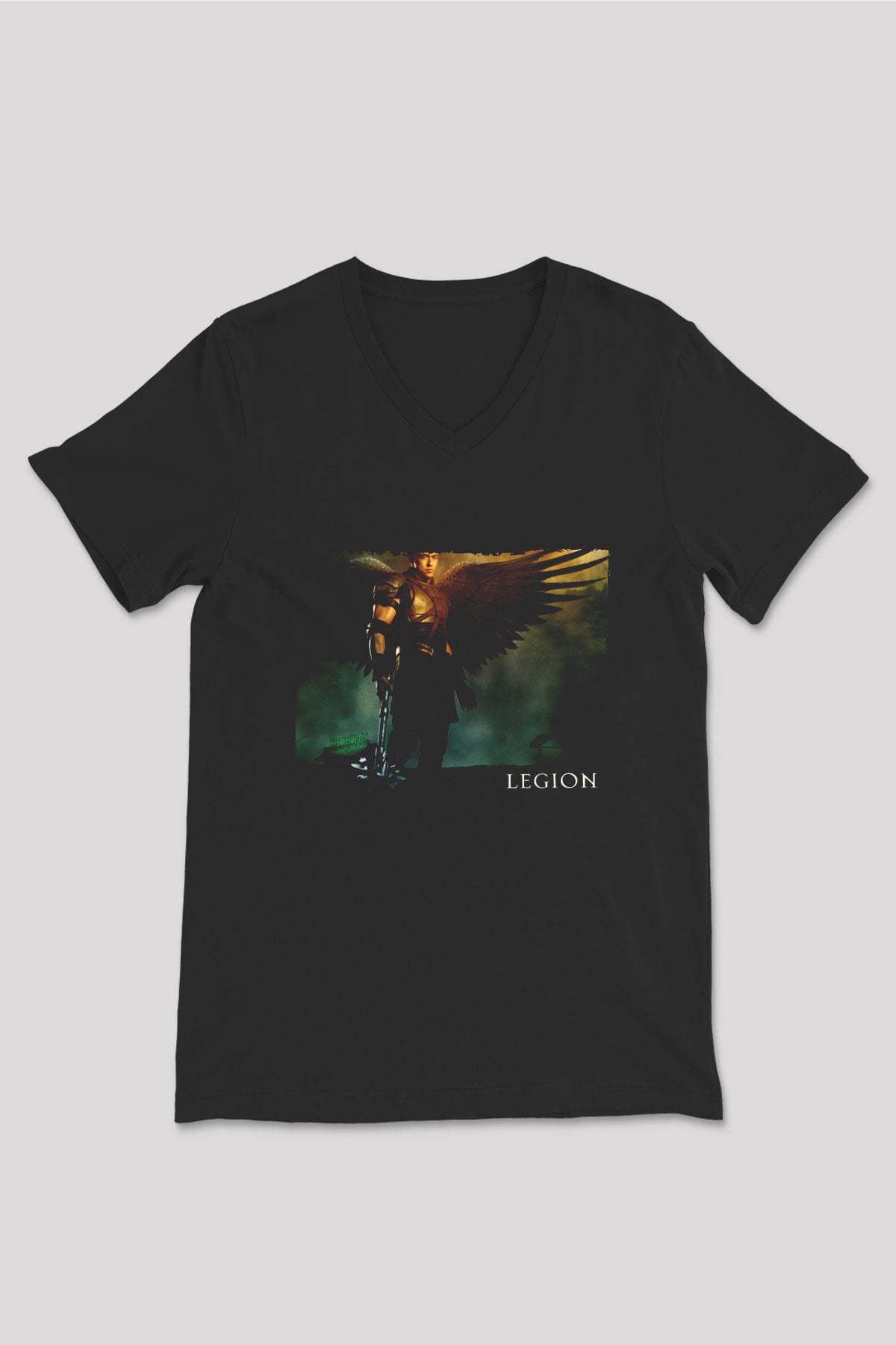 Unisex Legion Baskılı Siyah V Yaka Tshirt