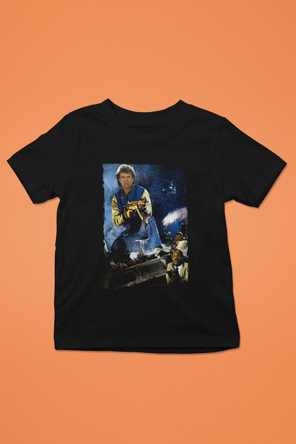 Unisex Lethal Weapon Baskılı Siyah Çocuk T-Shirt