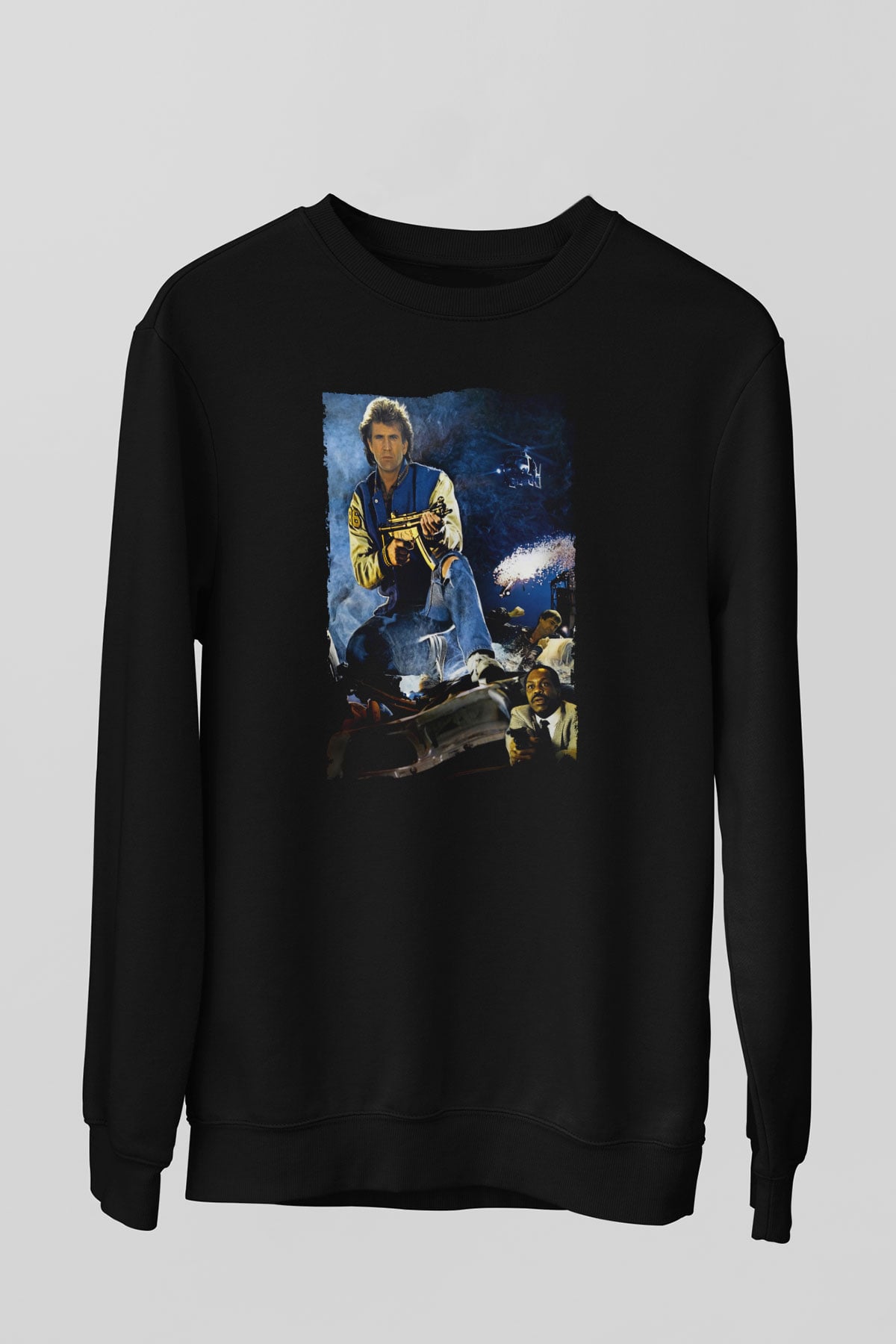 Unisex Lethal Weapon Baskılı Siyah Sweatshirt