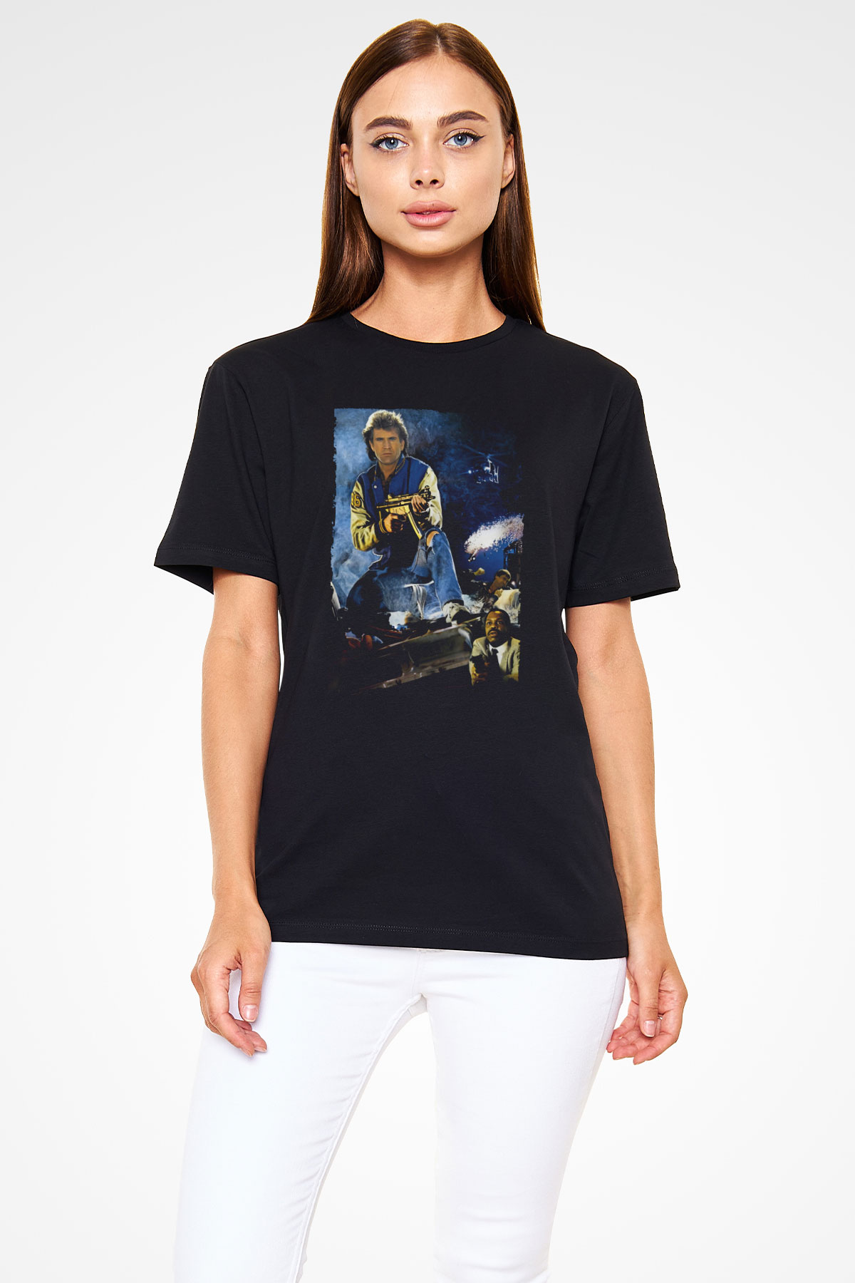 Unisex Lethal Weapon Baskılı Siyah T-Shirt