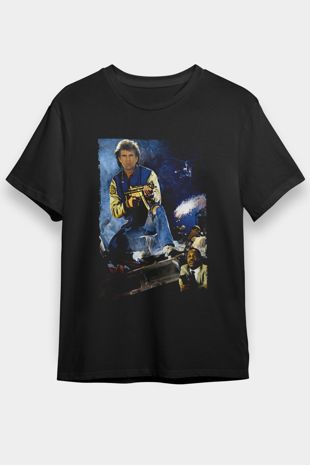 Unisex Lethal Weapon Baskılı Siyah T-Shirt