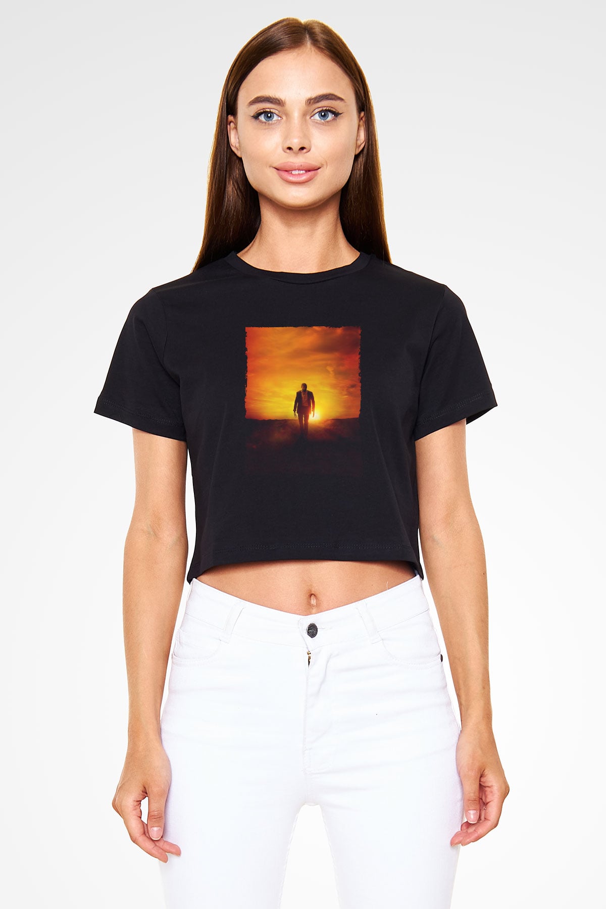 Unisex Logan Baskılı Siyah Crop Top Tshirt