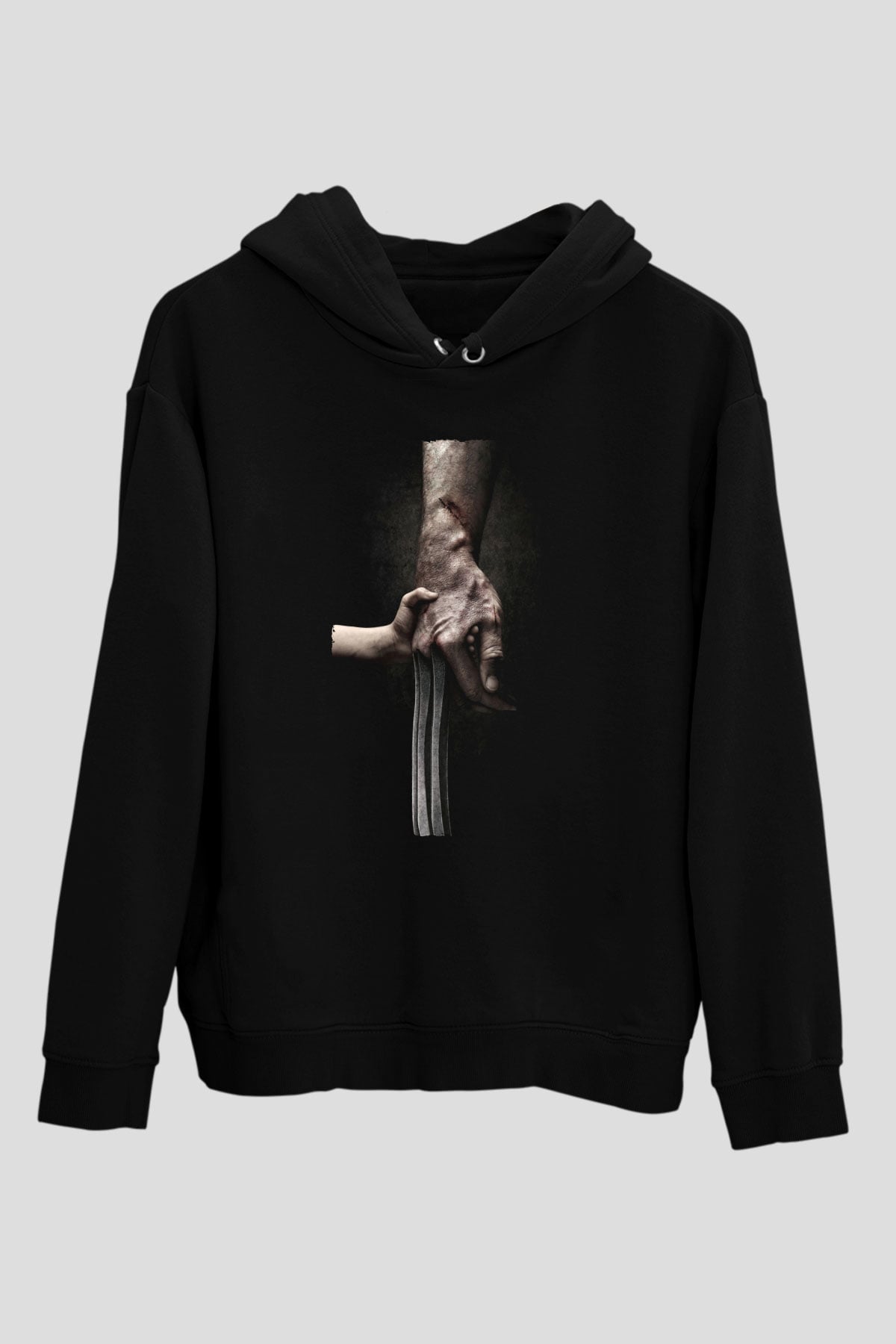 Unisex Logan Baskılı Siyah Kapüşonlu Sweatshirt
