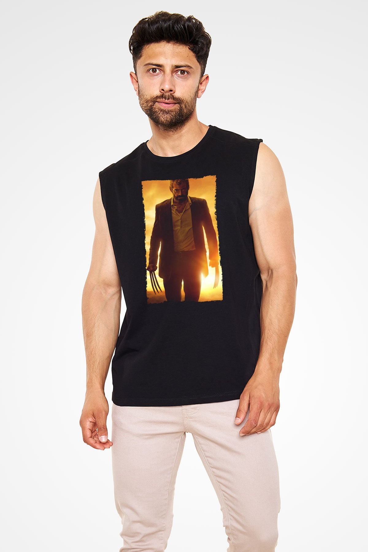 Unisex Logan Baskılı Siyah Kolsuz Tişört