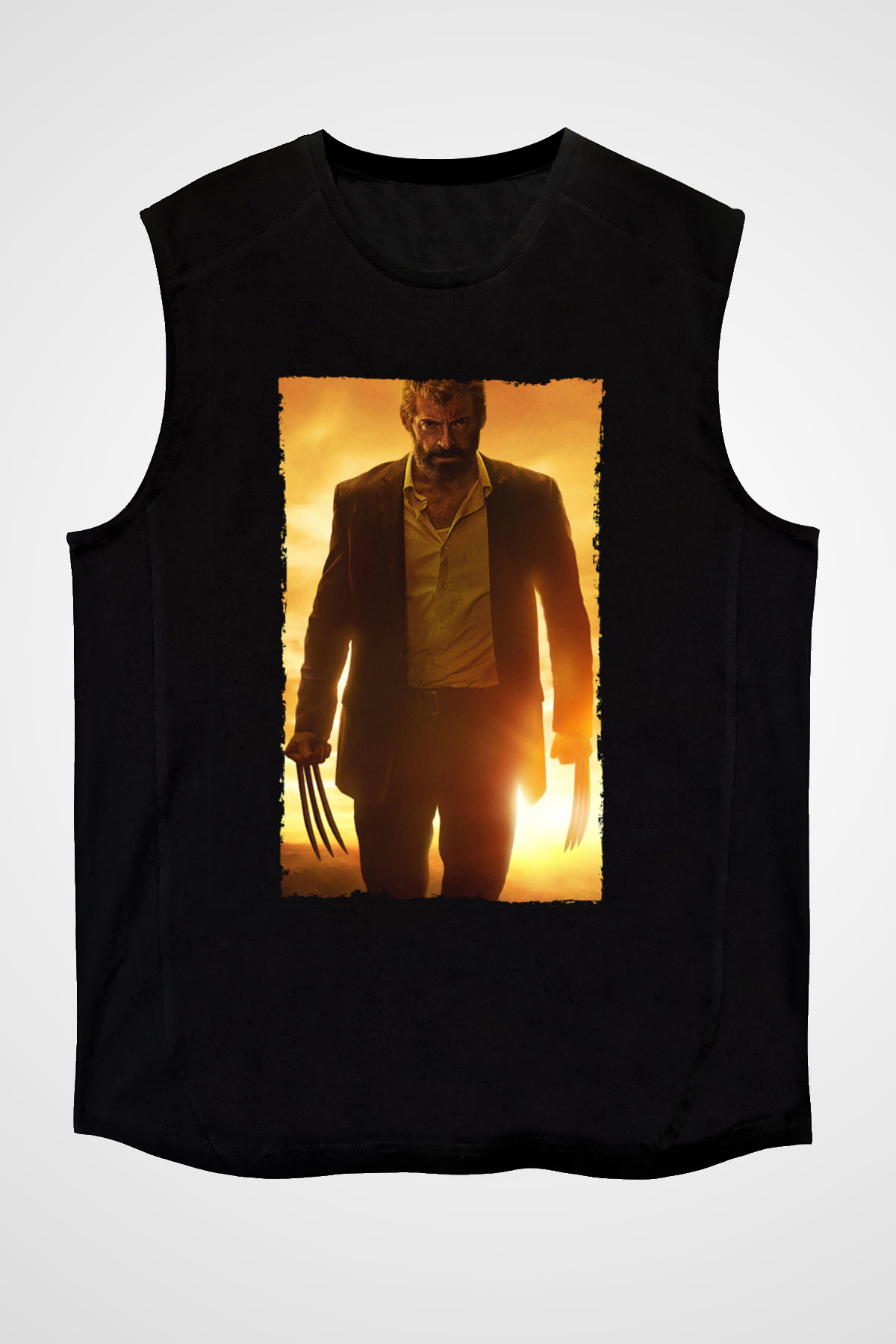 Unisex Logan Baskılı Siyah Kolsuz Tişört