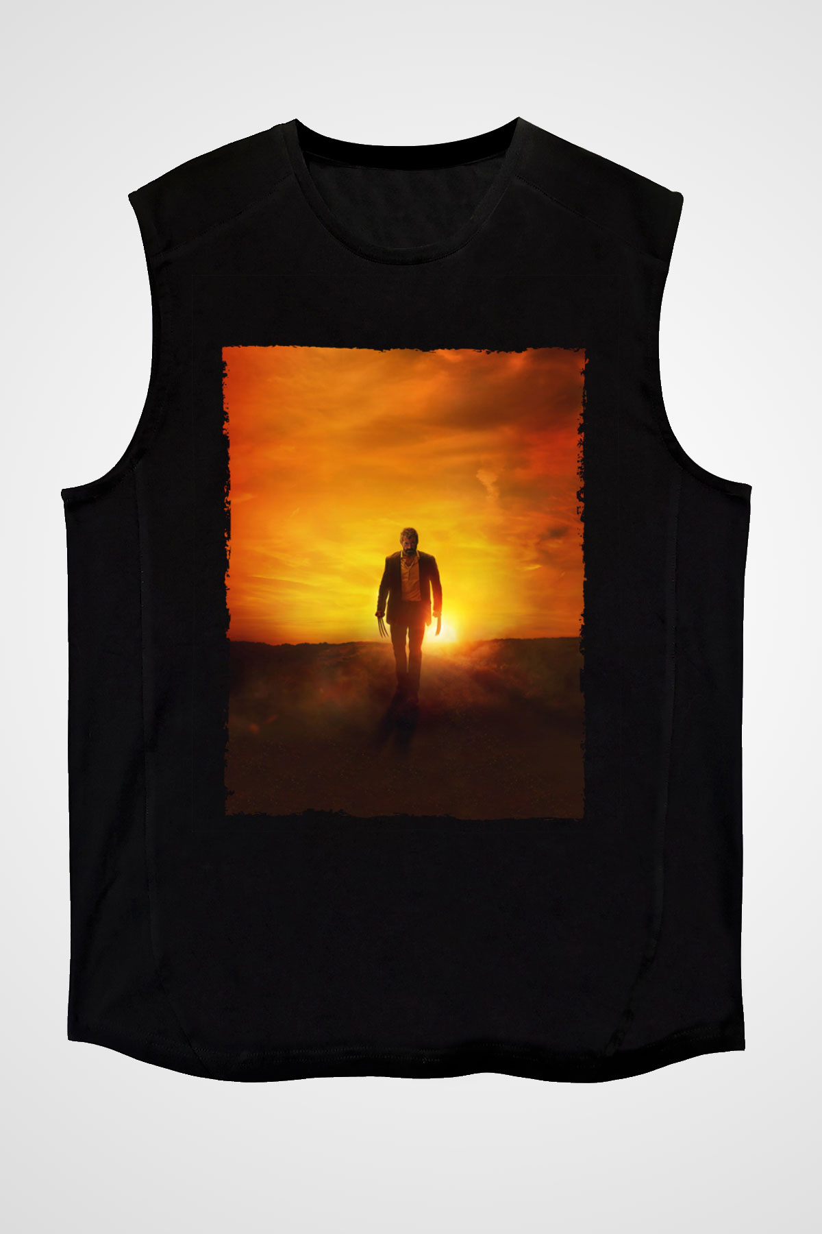 Unisex Logan Baskılı Siyah Kolsuz Tshirt
