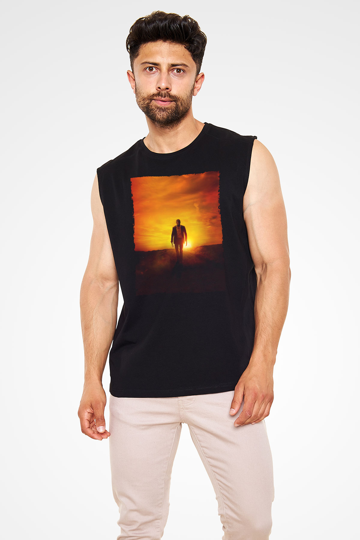 Unisex Logan Baskılı Siyah Kolsuz Tshirt