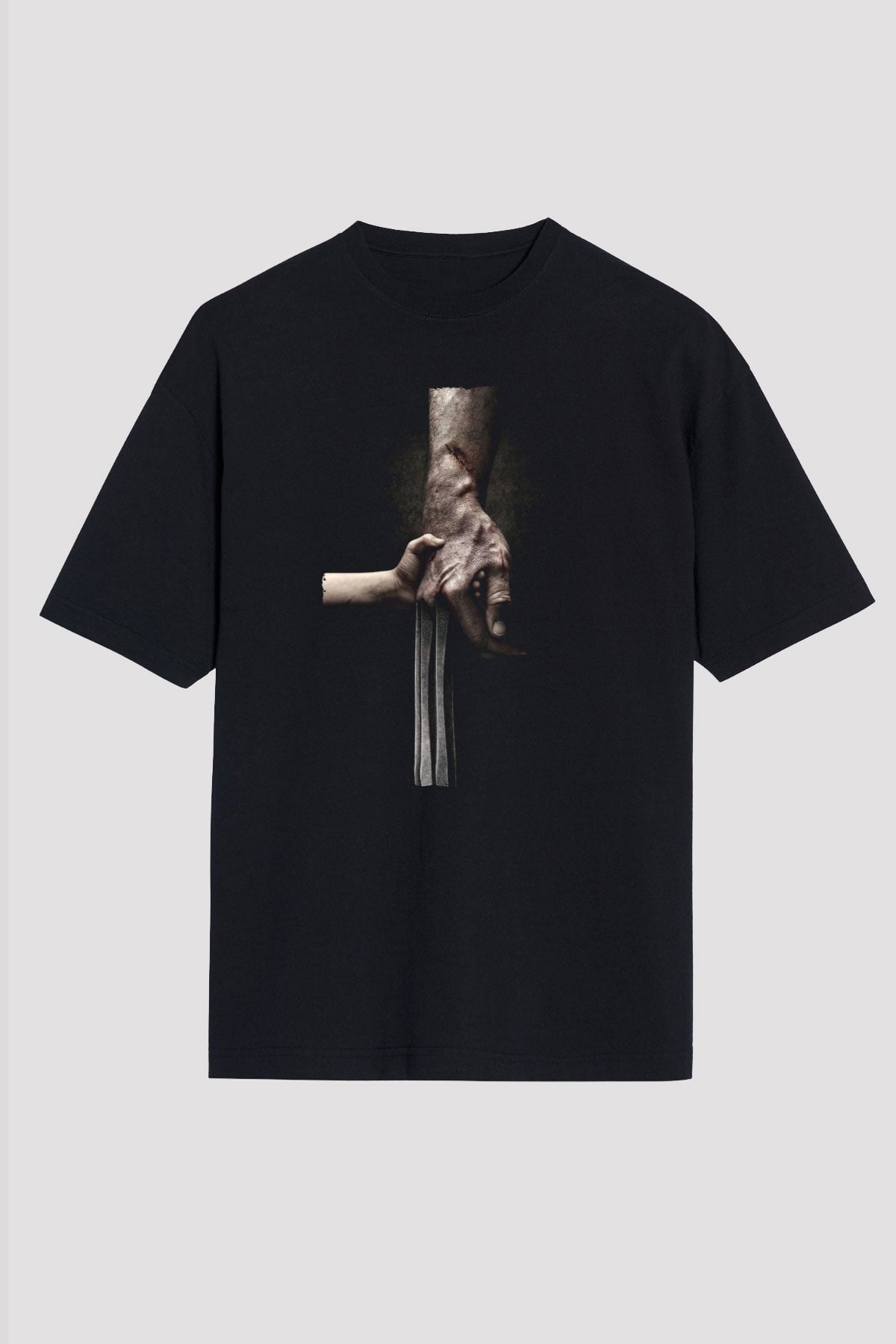 Unisex Logan Baskılı Siyah Oversize T-shirt