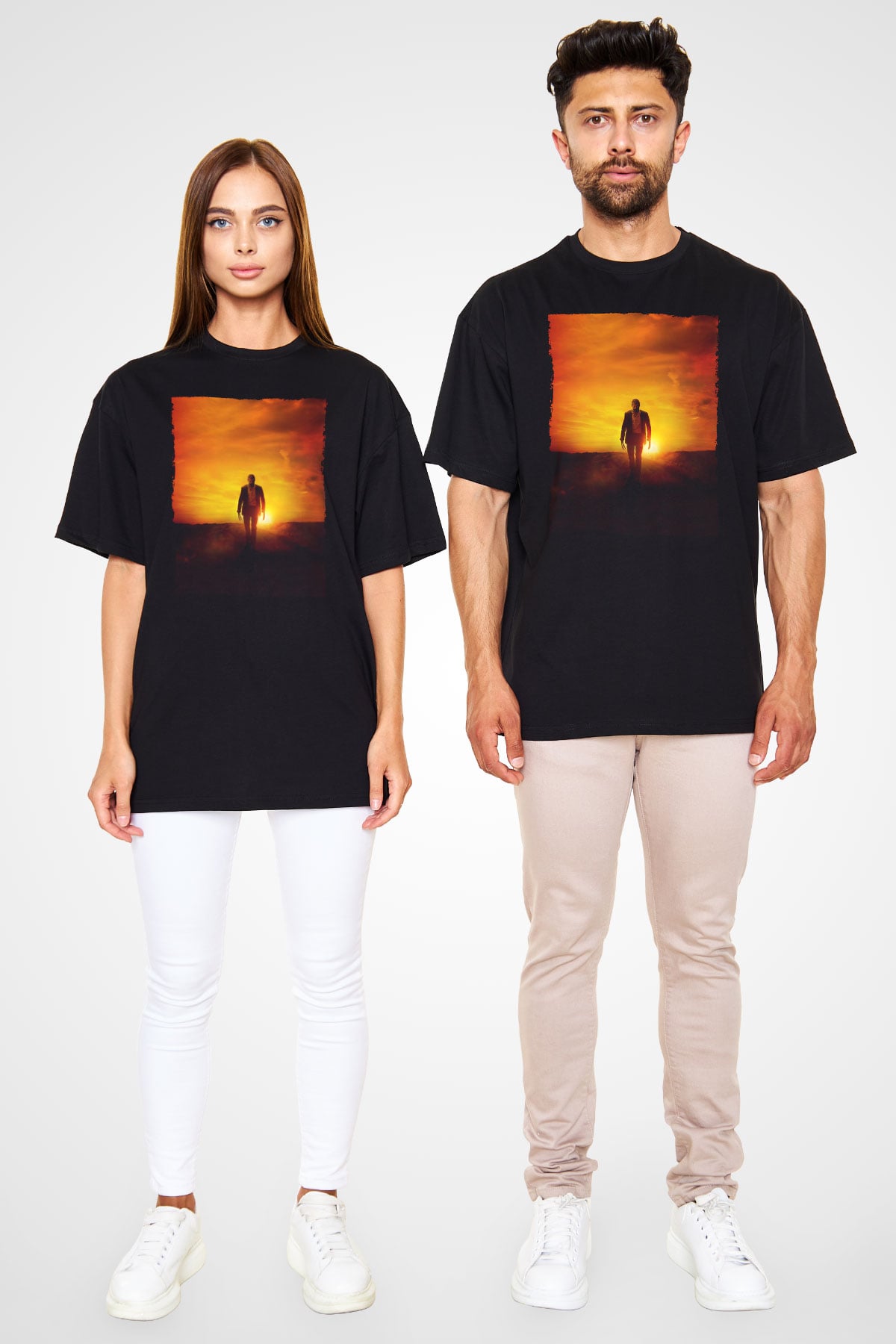 Unisex Logan Baskılı Siyah Oversize Tshirt