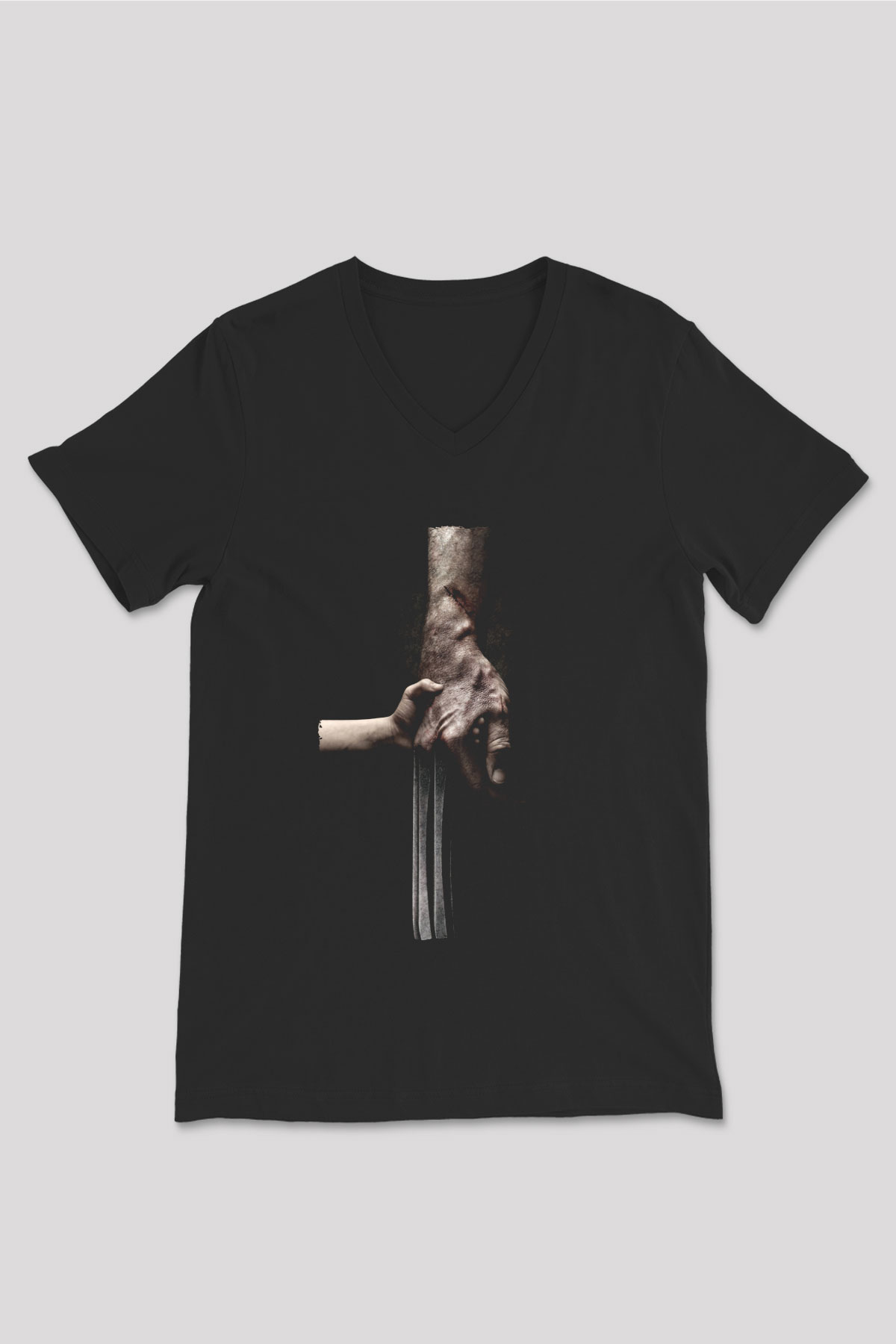 Unisex Logan Baskılı Siyah V Yaka T-shirt