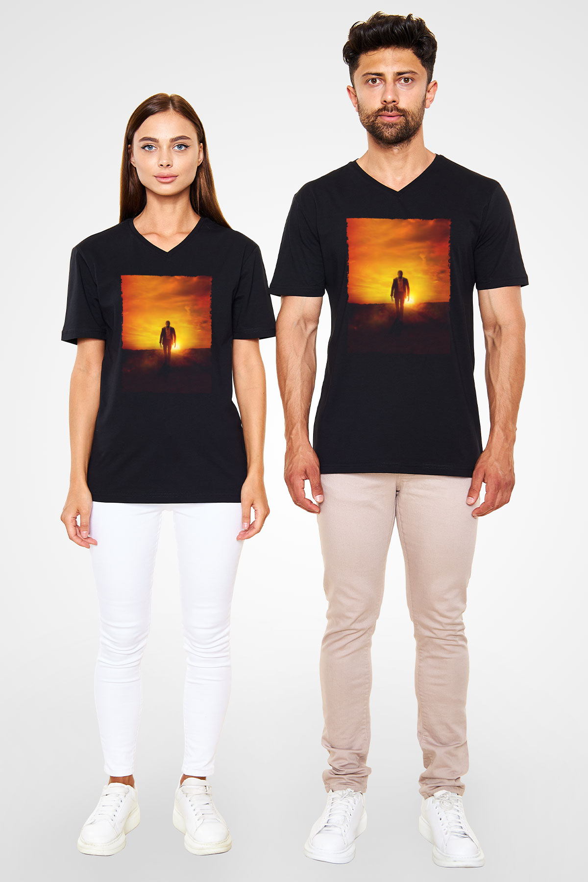 Unisex Logan Baskılı Siyah V Yaka Tshirt