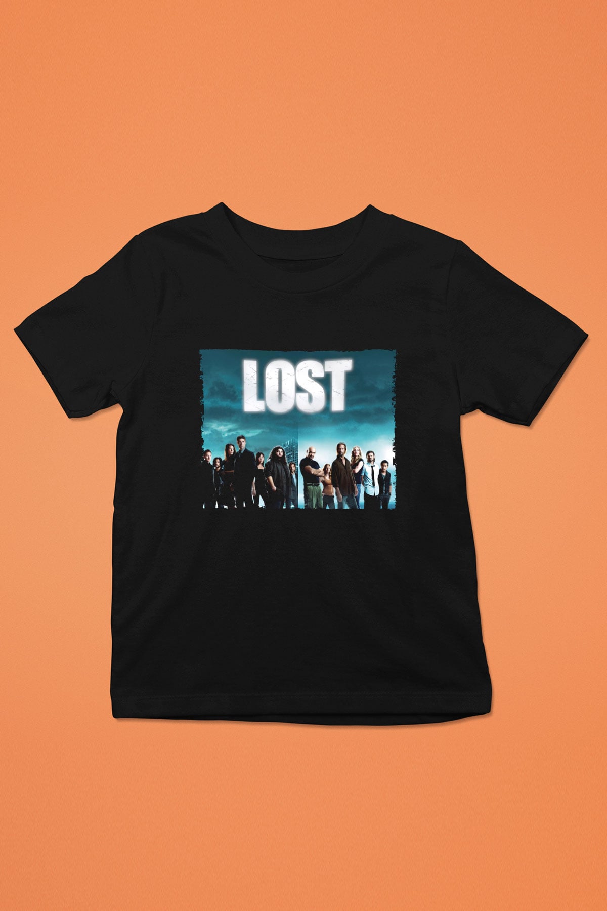 Unisex Lost Baskılı Siyah Çocuk Tshirt