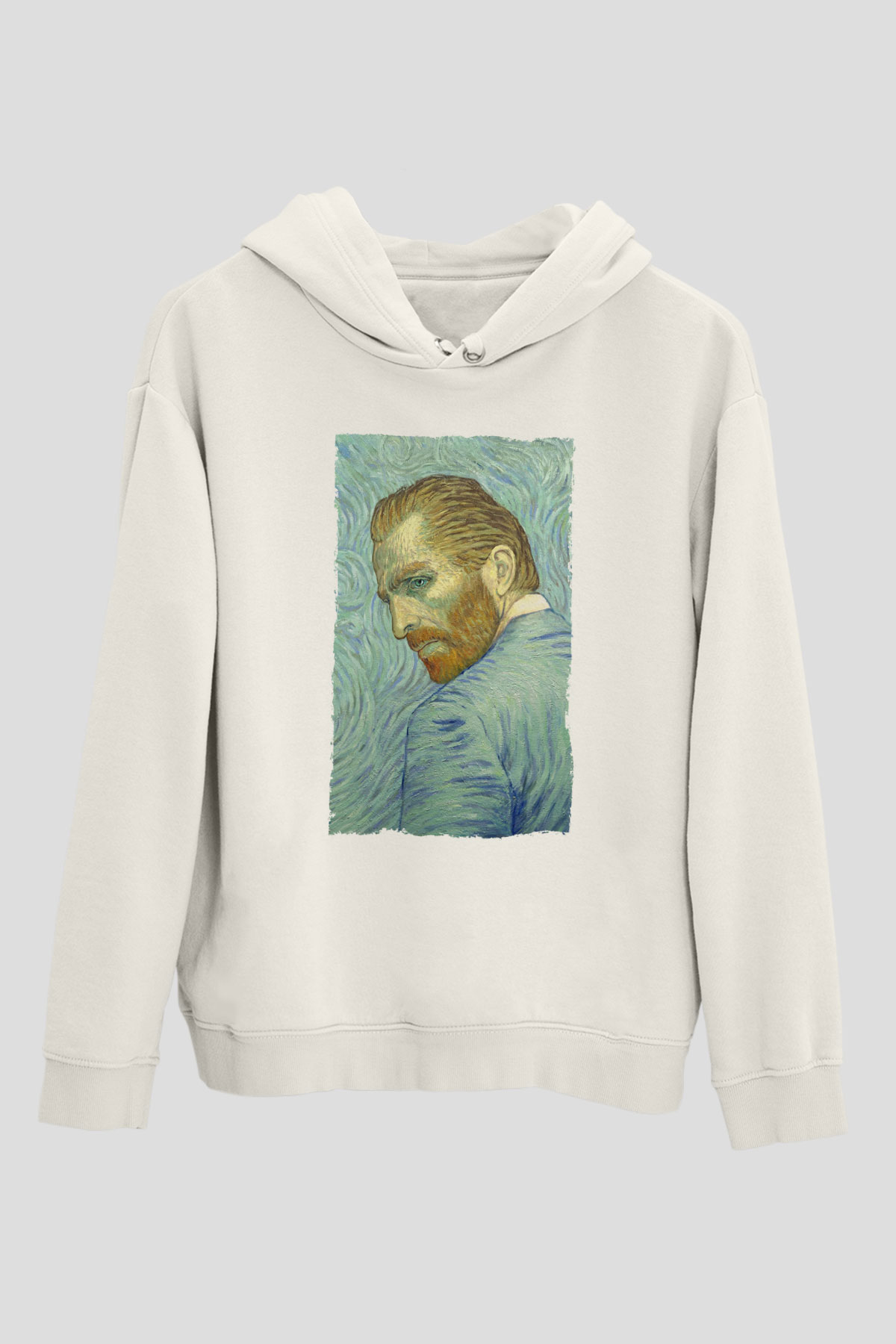 Unisex Loving Vincent Baskılı Beyaz Kapüşonlu Sweatshirt